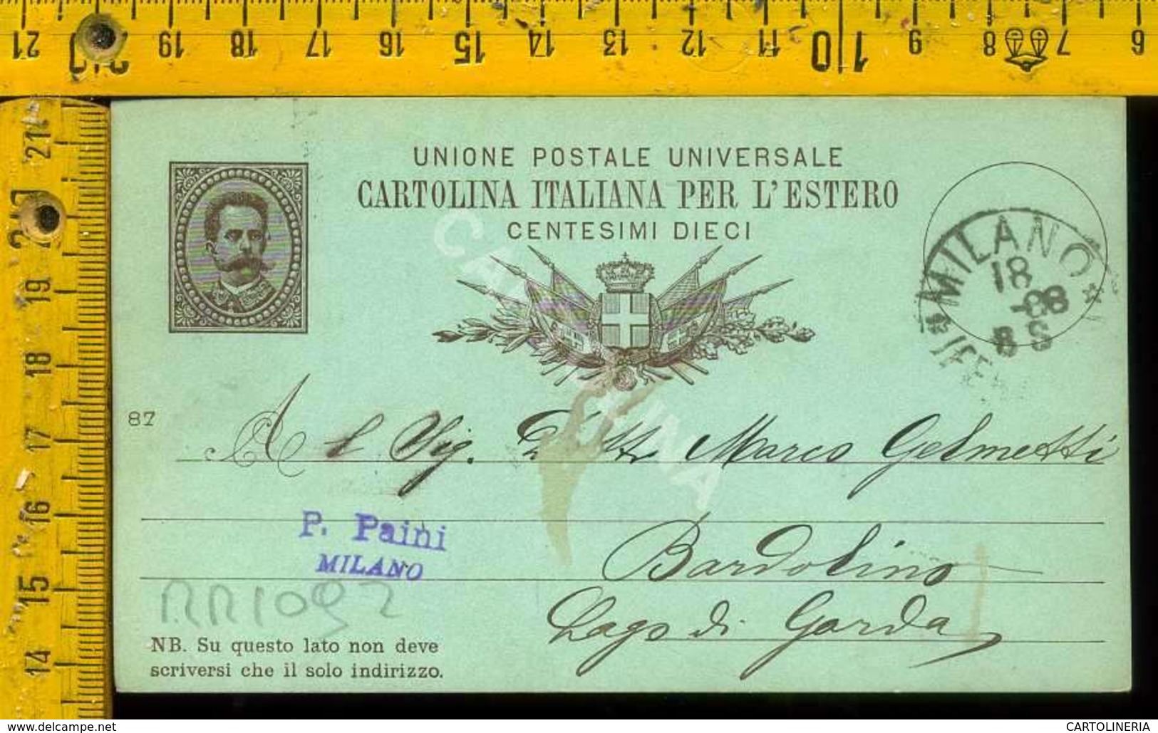 Regno Umberto Cartolina Intero Postale Lago Di Garda Bardolino Da Milano - Storia Postale