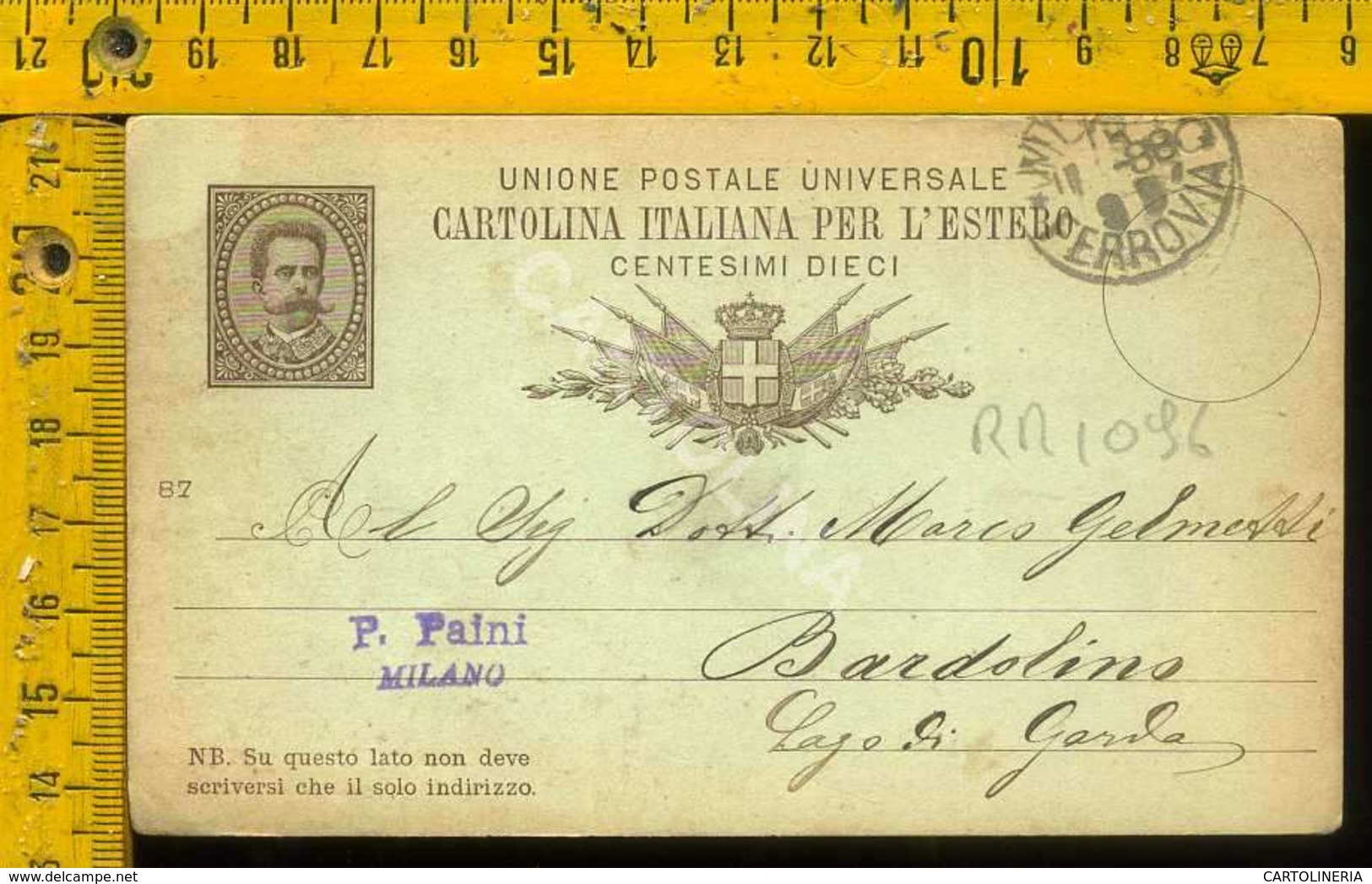 Regno Umberto Cartolina Intero Postale Lago Di Garda Bardolino Da Milano - Storia Postale