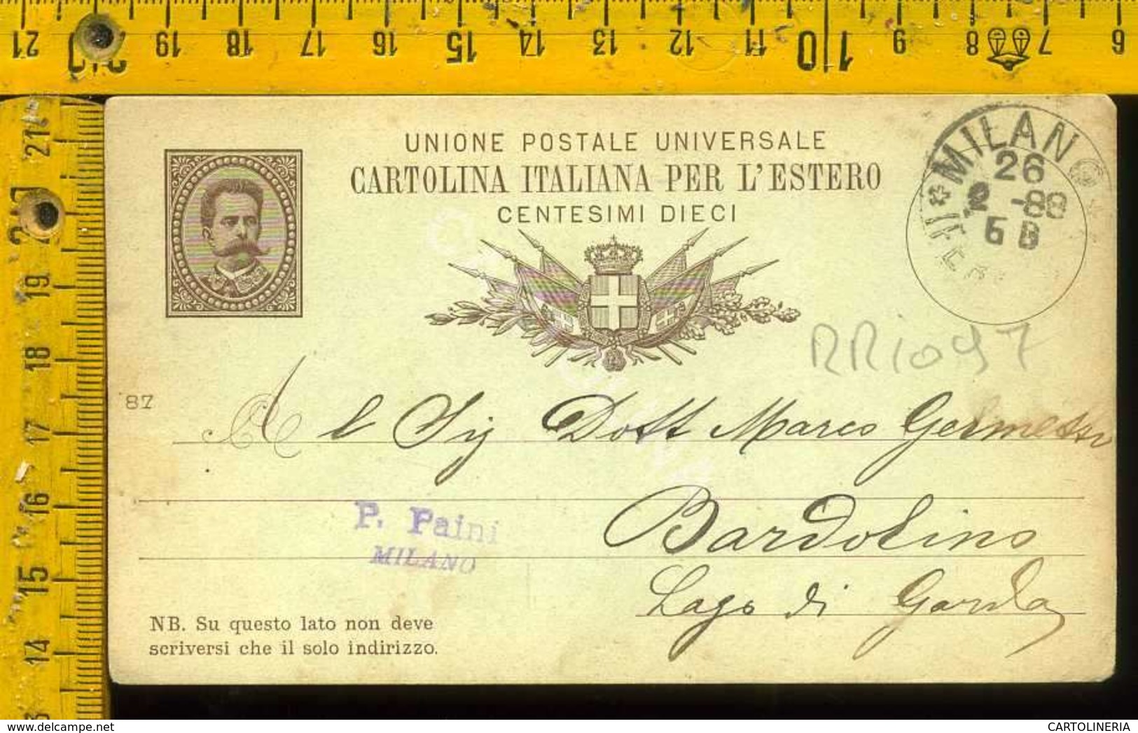 Regno Umberto Cartolina Intero Postale Lago Di Garda Bardolino Da Milano - Storia Postale