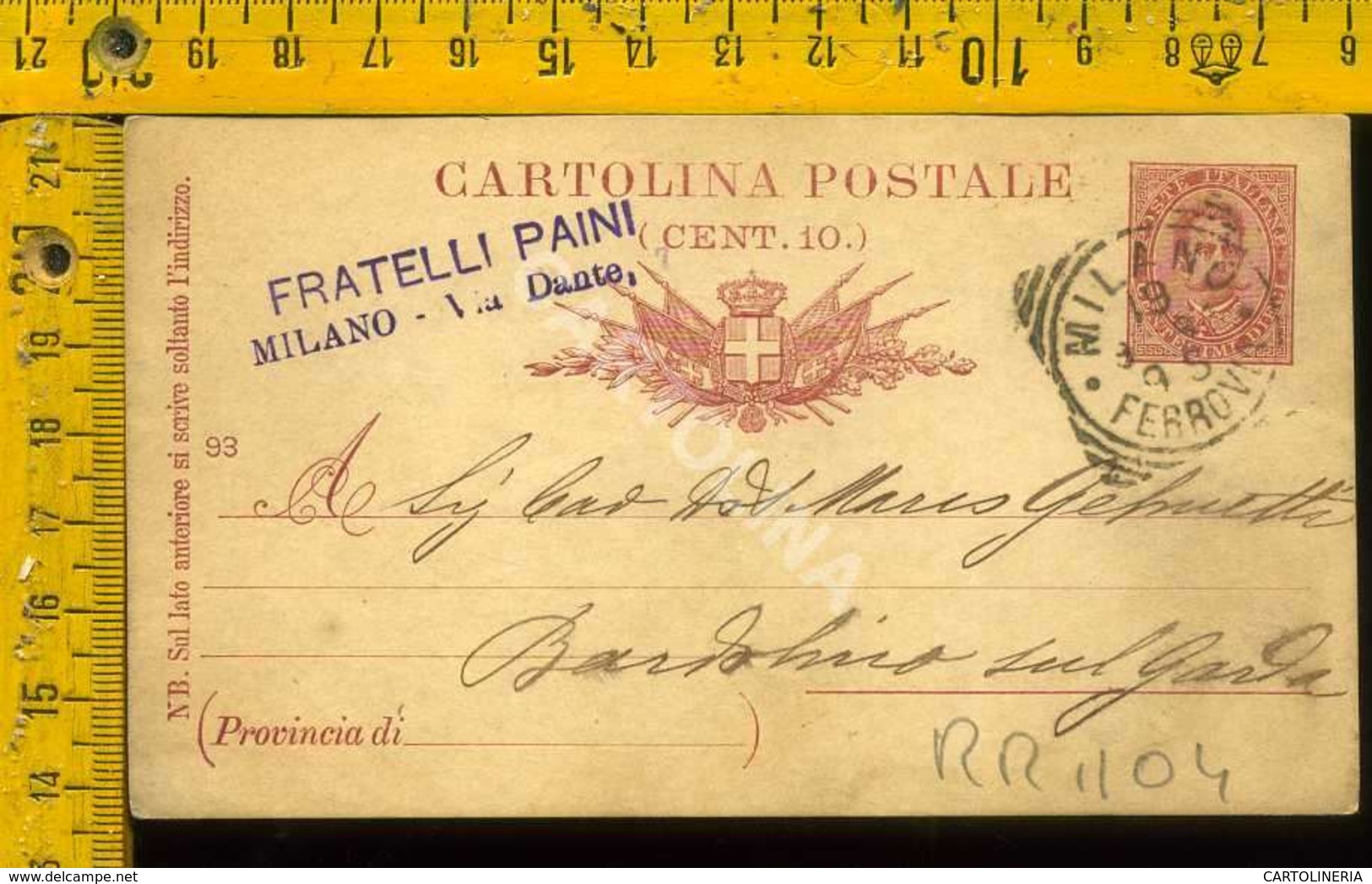 Regno Umberto Cartolina Intero Postale Lago Di Garda Bardolino Da Milano - Storia Postale