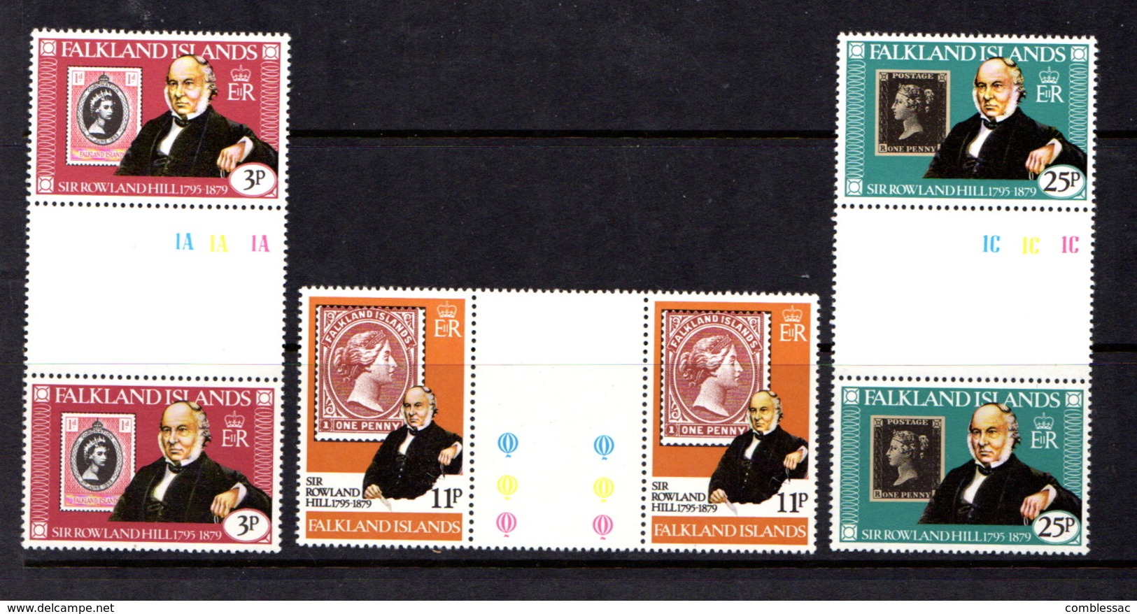 FALKLAND  ISLANDS   1979    Death  Centenary  Of  Sir  Rowland  Hill     Set  Of  3  Gutter  Pairs       MNH - Falkland Islands