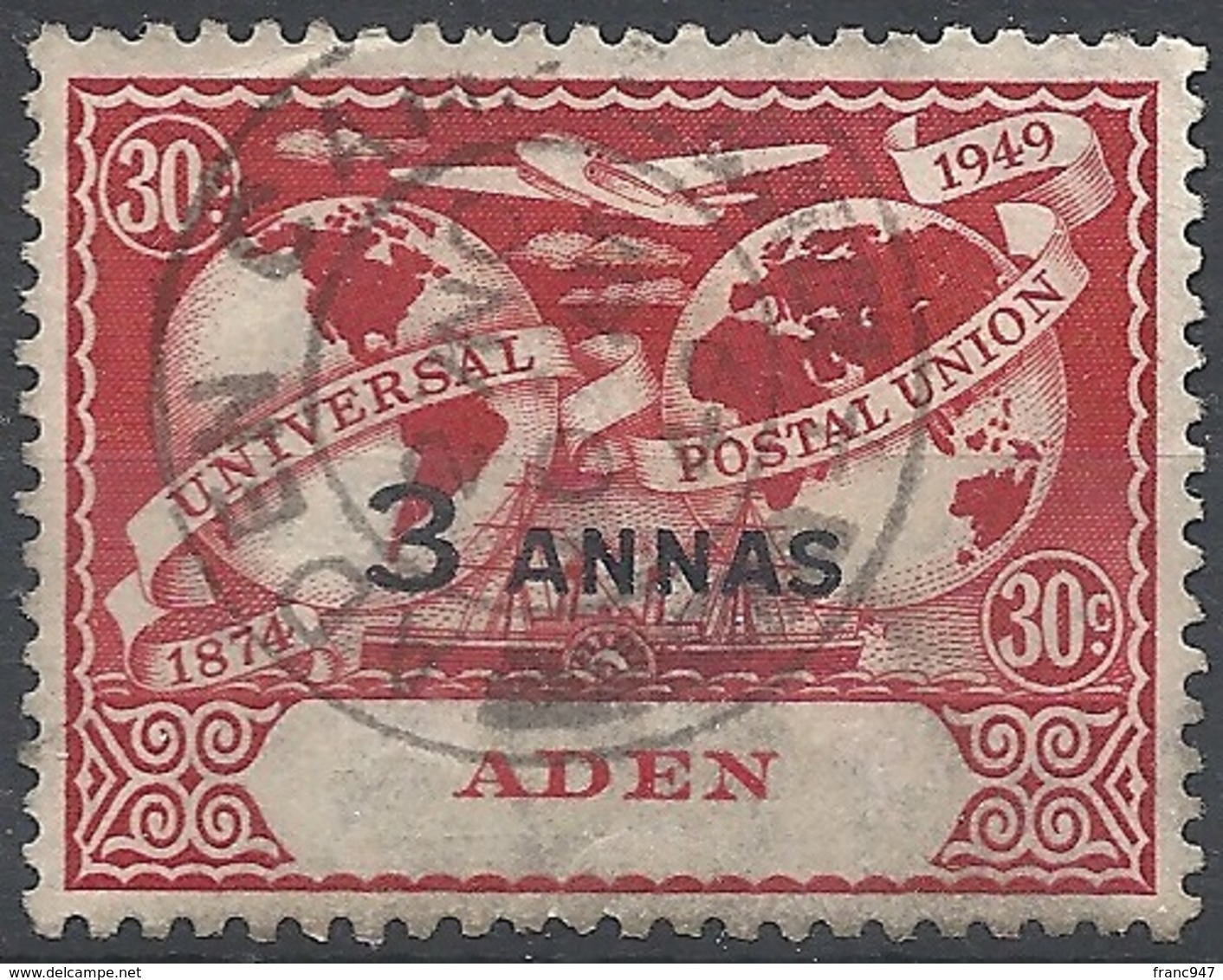 Aden, 1949 U.P.U. 3a On 30c Dp Car # S.G. 33 - Michel 34 - Scott 33  USED - Aden (1854-1963)