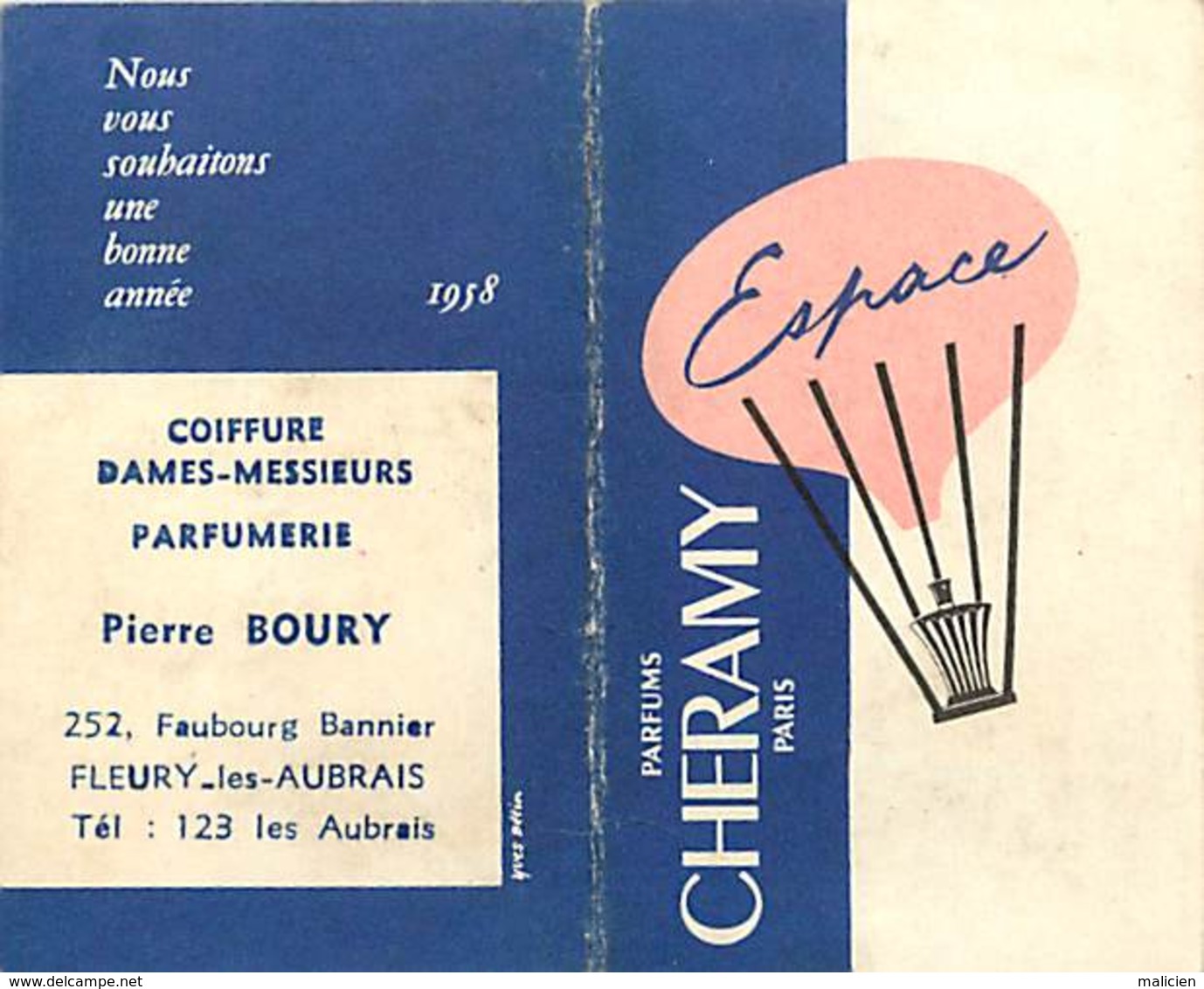 - Ref CH373-carte Parfumée 2 Volets - 8,5cms X 5cms Chaque Volet -parfum Cheramy Paris -espace -calendrier 1958- - Anciennes (jusque 1960)