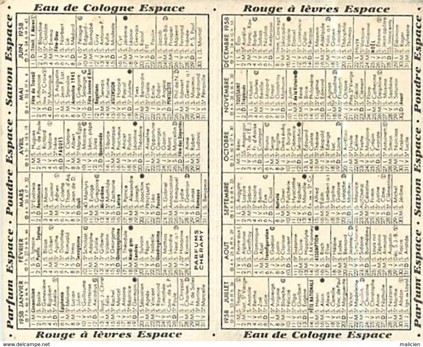 - Ref CH373-carte Parfumée 2 Volets - 8,5cms X 5cms Chaque Volet -parfum Cheramy Paris -espace -calendrier 1958- - Anciennes (jusque 1960)