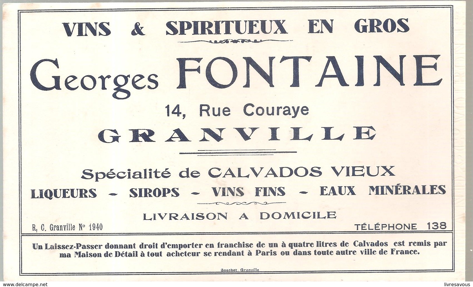 Buvard Georges Fontaine 14, Rue Couraye à Granville Vins & Spiritueux En Gros - Drank & Bier