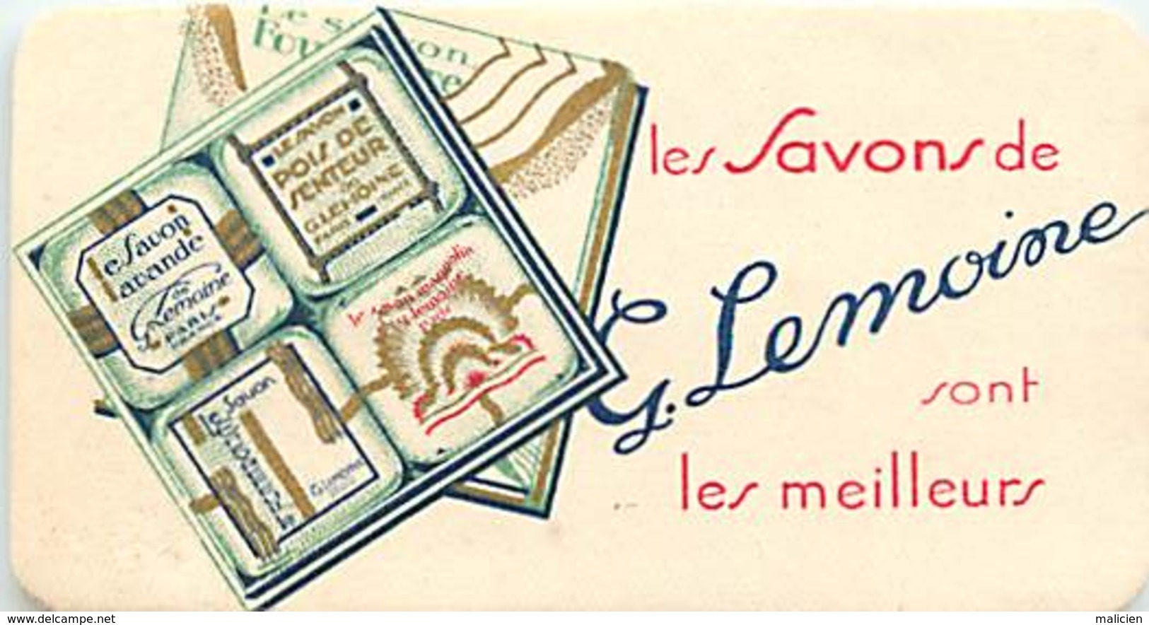 - Ref CH370- Parfumerie -carte Parfumée -9cms X 4,5cms -savon -les Savons De G Lemoine Sont Les Meilleurs - Anciennes (jusque 1960)