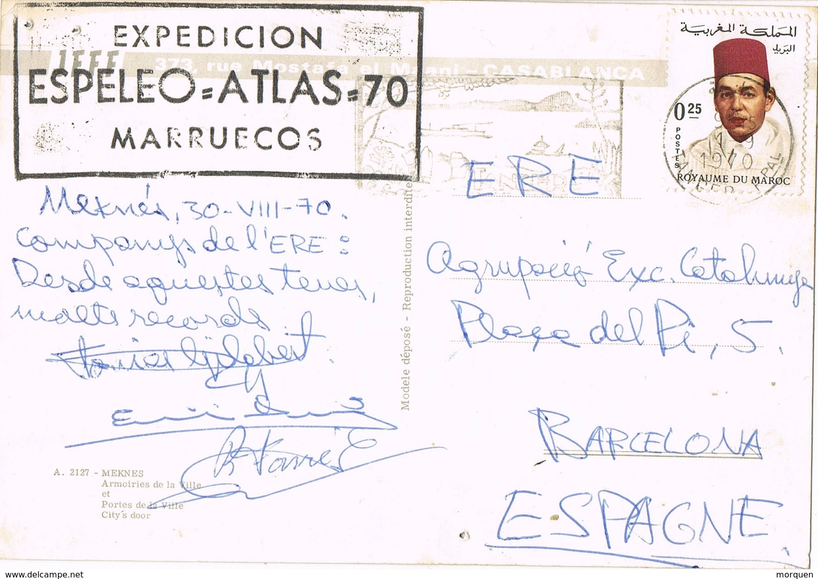 31215. Postal MEKNES (Marruecos) 1970. Fechador TANGER. Expedicion ESPELEO ATLAS 70 - Marokko (1956-...)