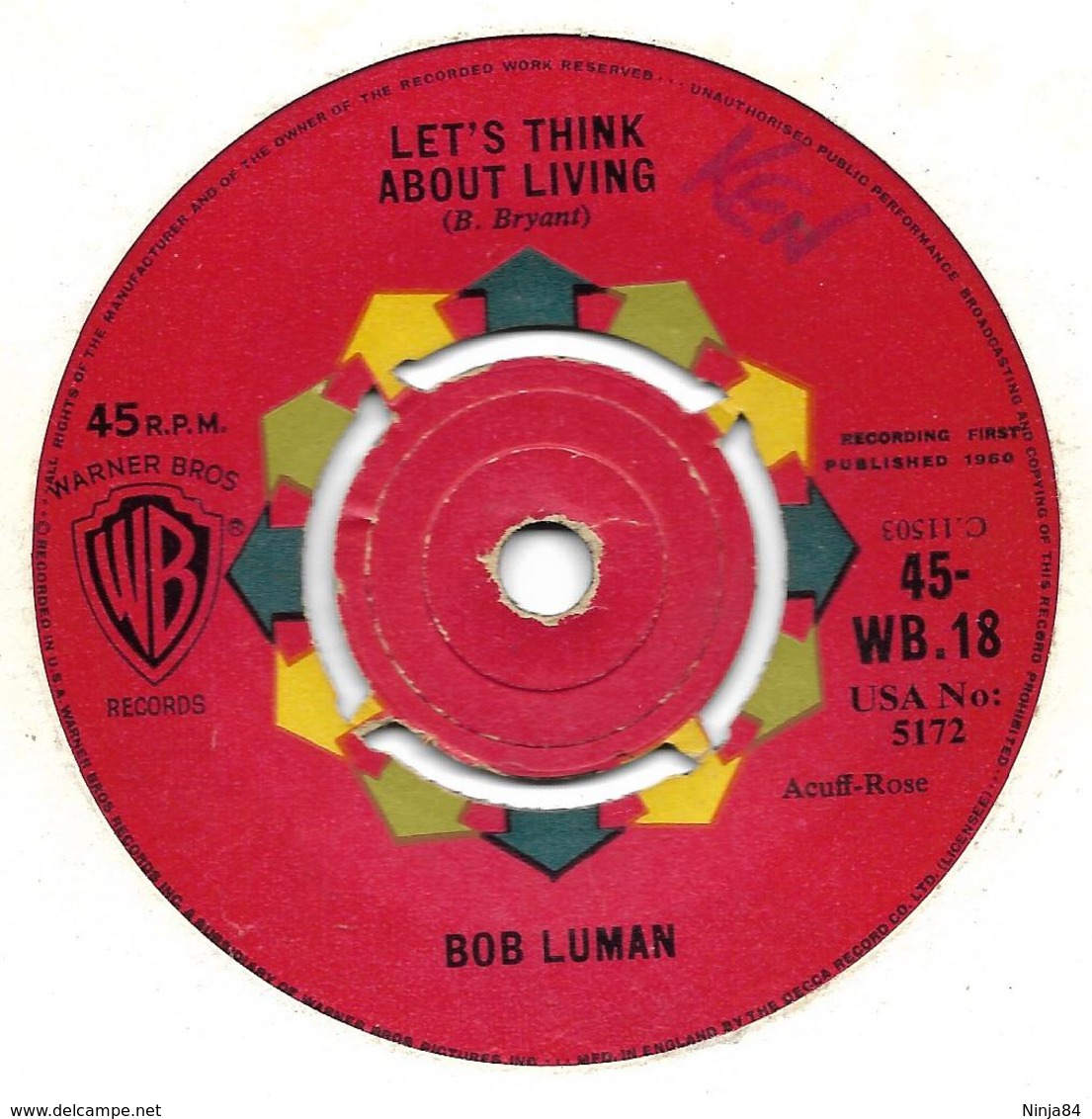 SP 45 RPM (7")   Bob Luman  "  Let's Think About Living  "  Angleterre - Rock