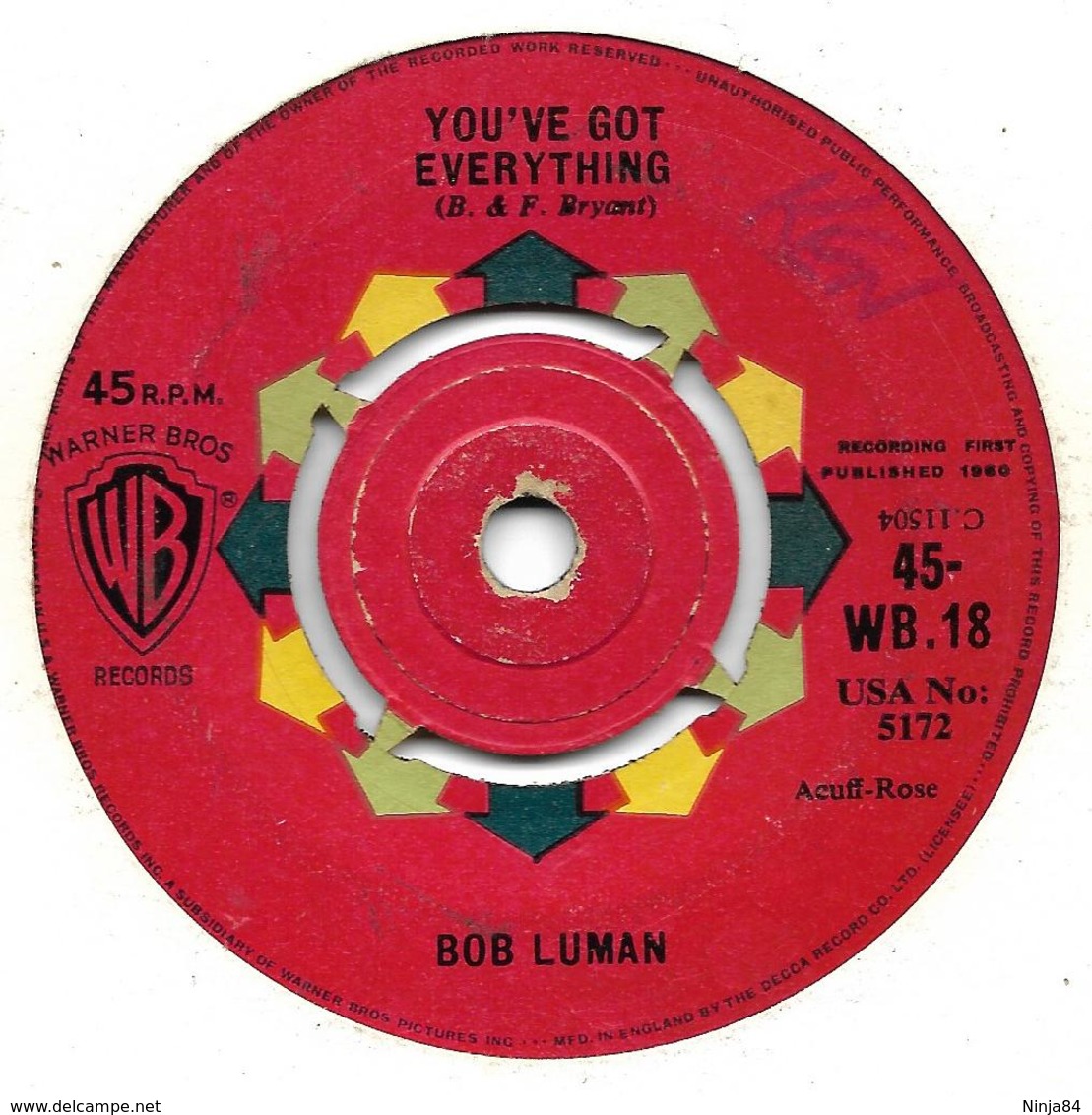 SP 45 RPM (7")   Bob Luman  "  Let's Think About Living  "  Angleterre - Rock