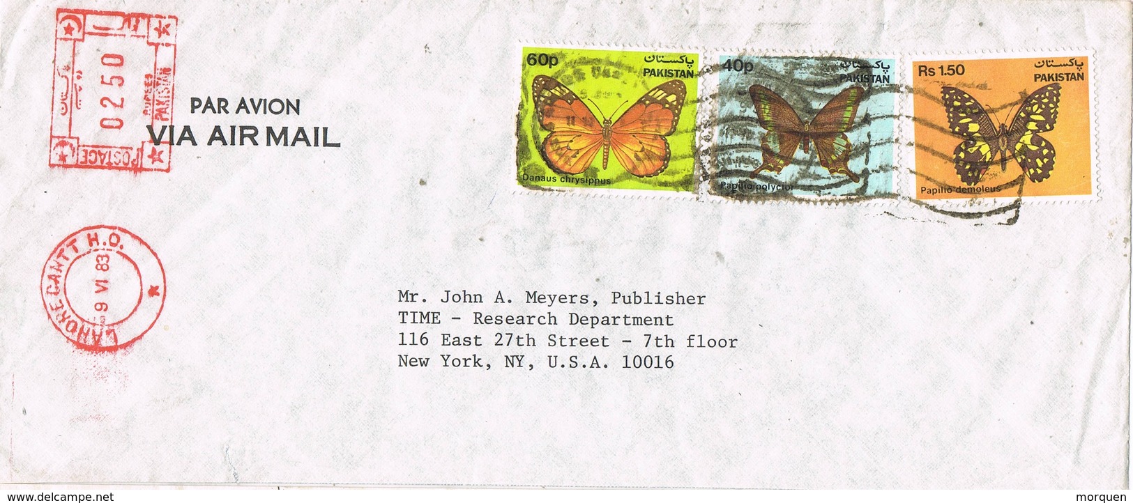 31218. Carta Aerea LAHORE (Pakistan) 1983 To USA. Papillon, Mariposas - Pakistán