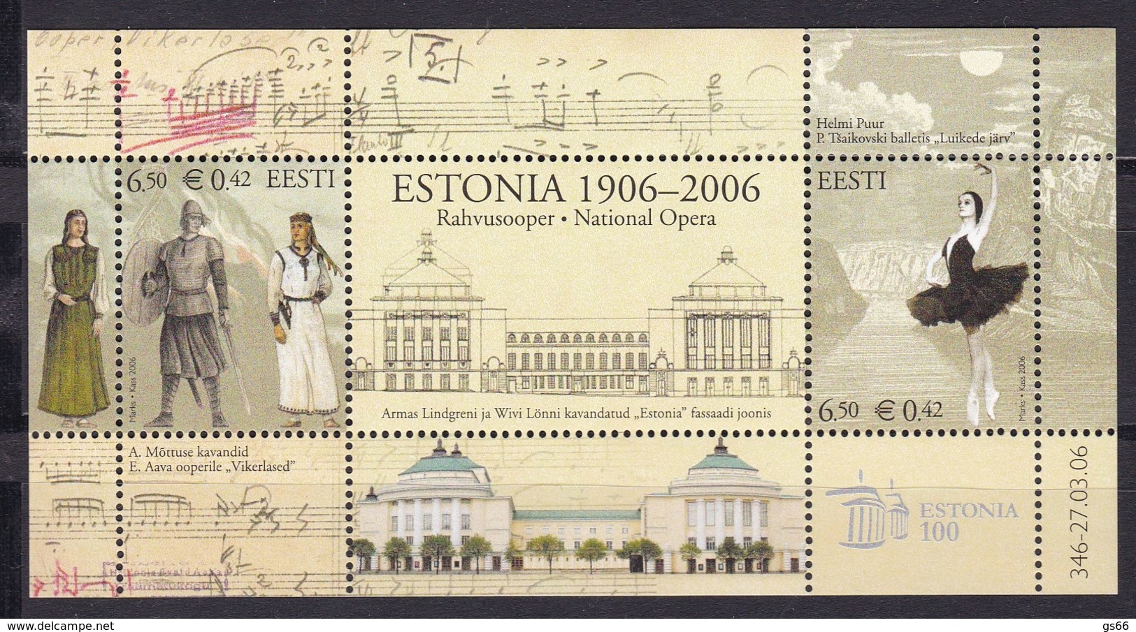 2006, EESTI, 546/47 Block 25, 100 Jahre Nationaltheater Estonia. MNH ** - Estonia