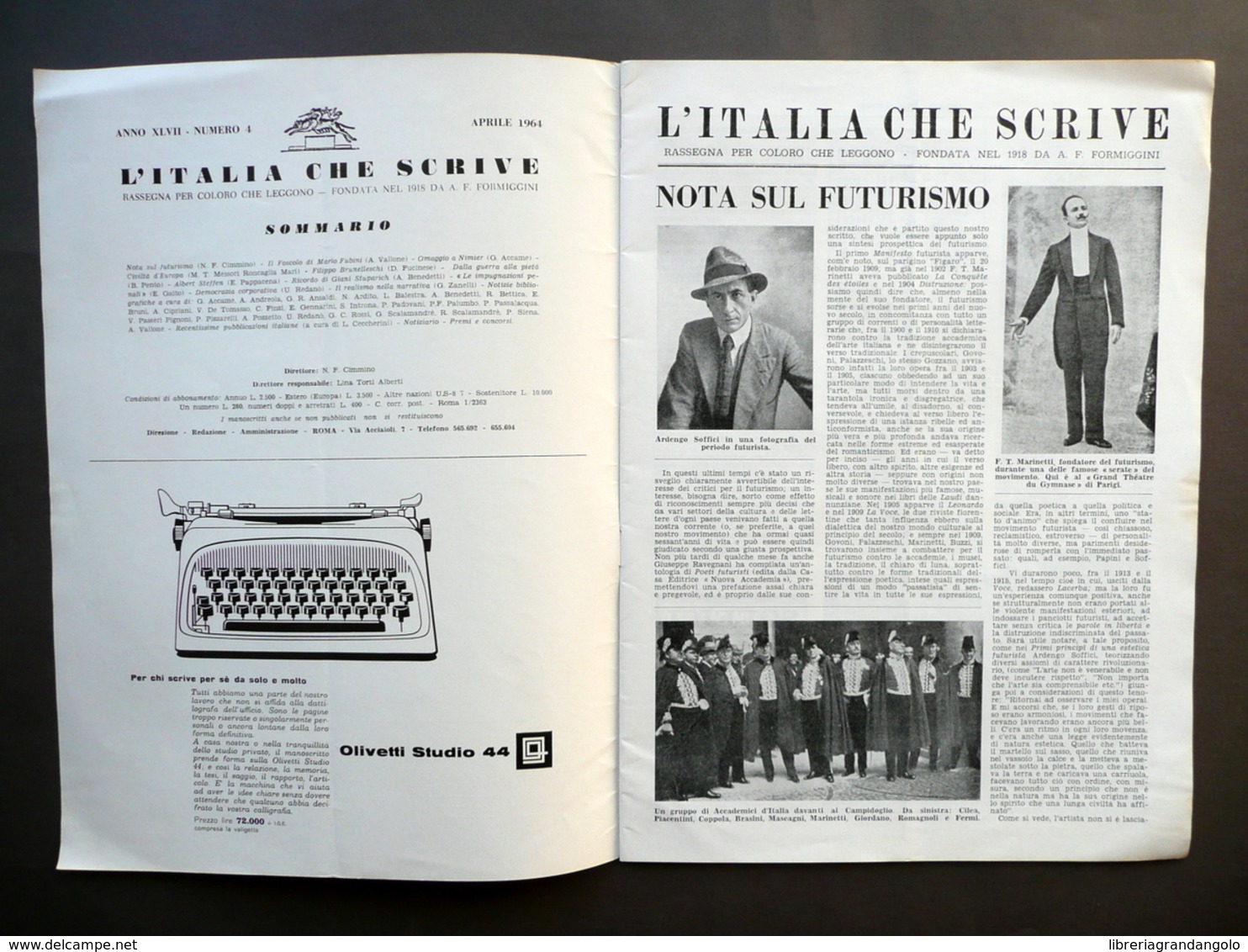 Marinetti Depero Panciotti Futuristi Nota Sul Futurismo L'Italia Che Scrive 1964 - Non Classificati