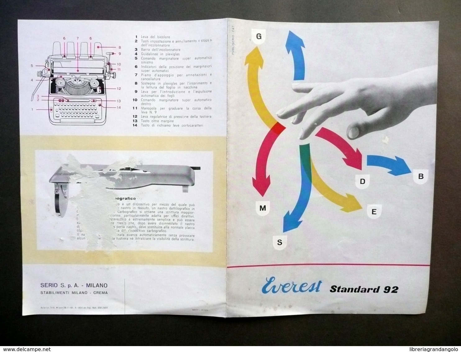 Everest Standard 92 Macchina Da Scrivere Pubblicità Serio Milano Crema 1949 - Non Classificati