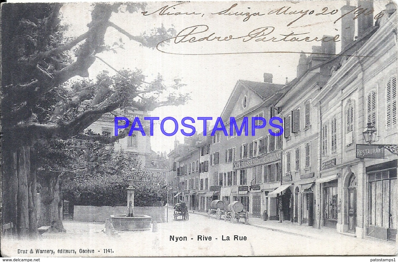 106446 SWITZERLAND NYON RIVE THE STREET BREAK CIRCULATED TO ARGENTINA POSTAL POSTCARD - Nyon