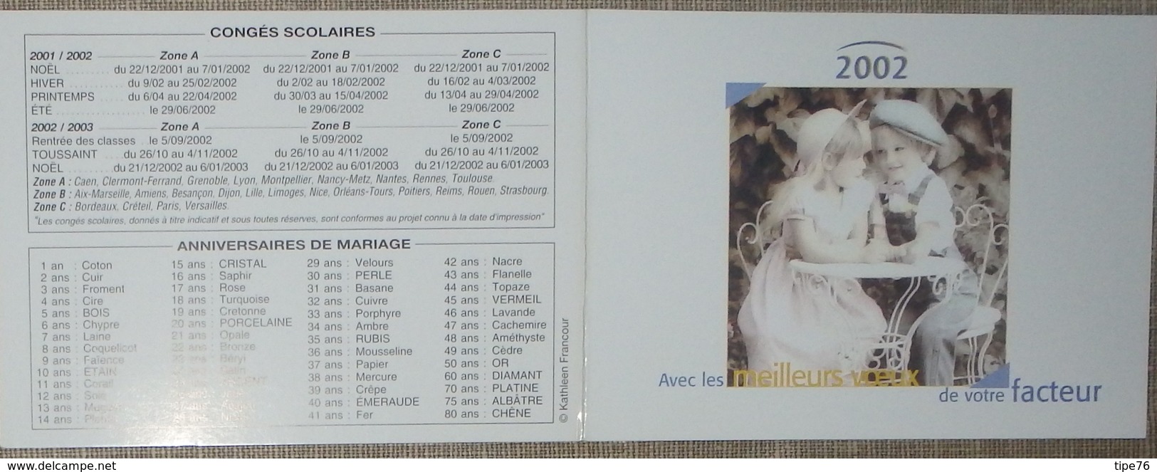 Petit Calendrier Poche 2002 Lavigne PTT Facteur Enfants - Small : 2001-...