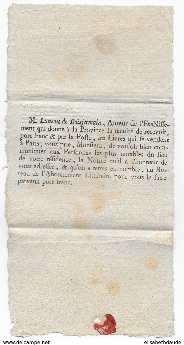 17° - LETTRE PORT FRANC "ABONNEMENT LITTERAIRE" De PARIS => RIOM (PUY DE DOME) - ....-1700: Précurseurs