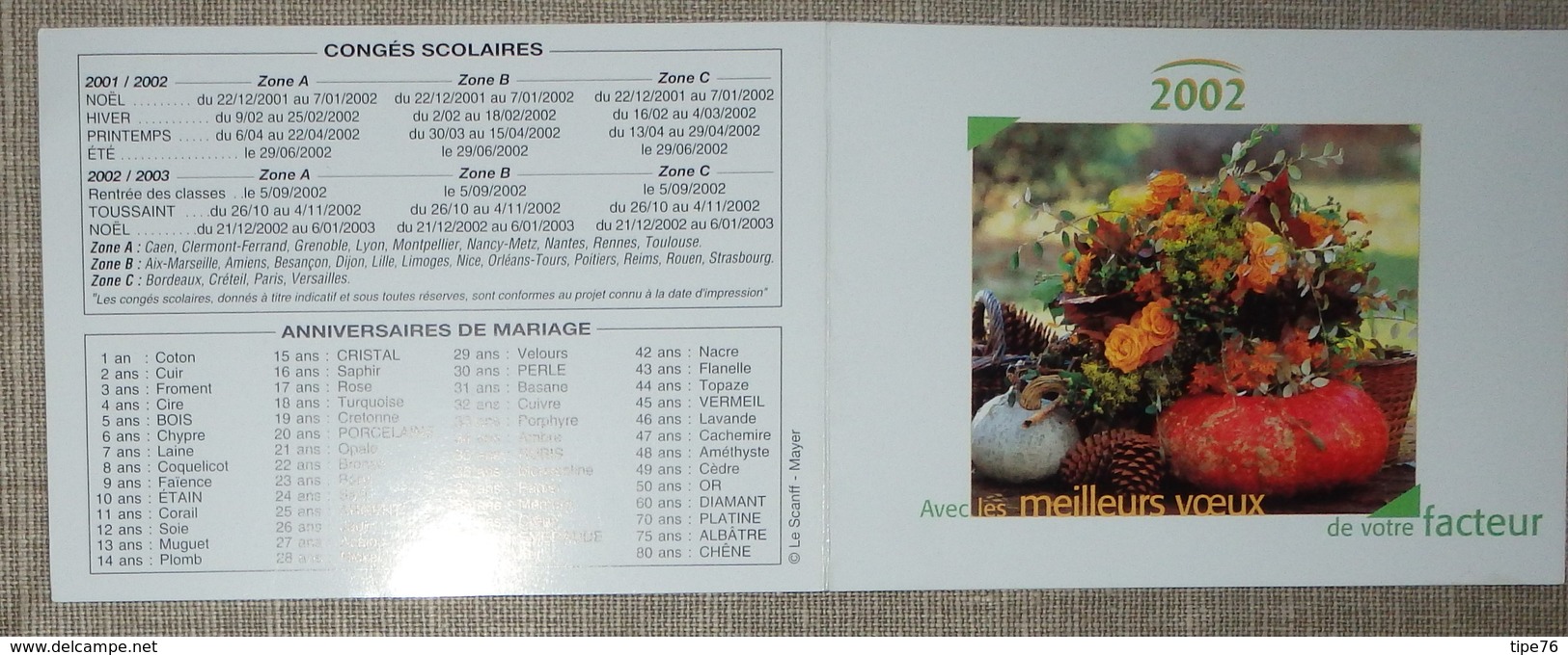 Petit Calendrier Poche 2002 Lavigne PTT Facteur  Fleurs Citrouille - Small : 2001-...