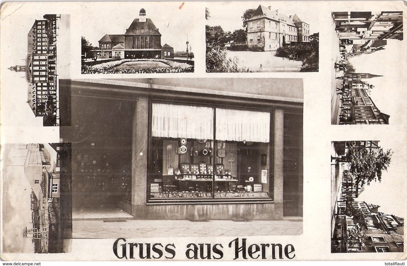 Gruß Aus HERNE Bahnhof Oberrealschule Schaufenster Ladenansicht Original Private Fotokarte Ungelaufen - Herne