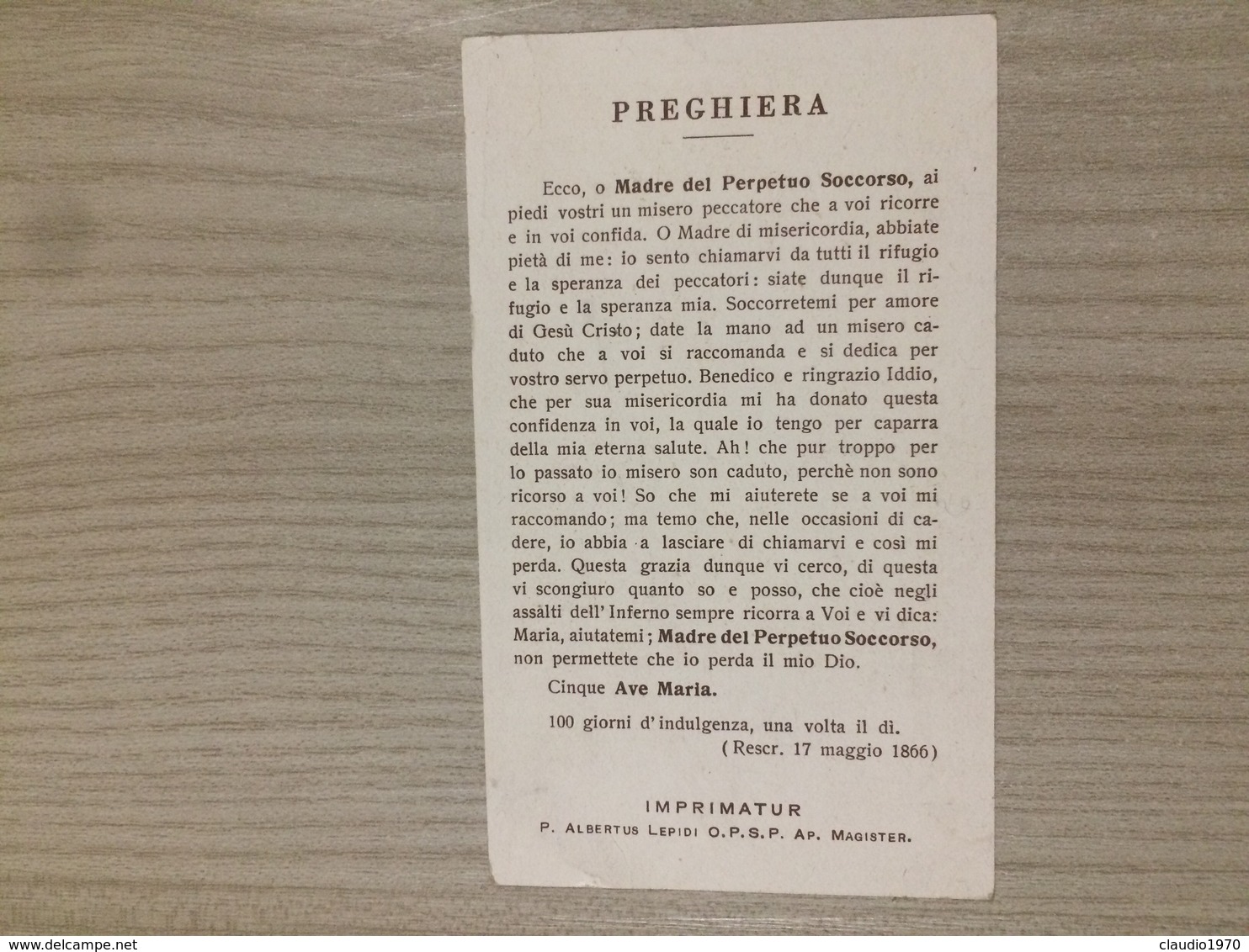 Santino S. Maria De Perpetuo Succursu Venerata In Roma In Eccl. S. Alphonsi - Santini