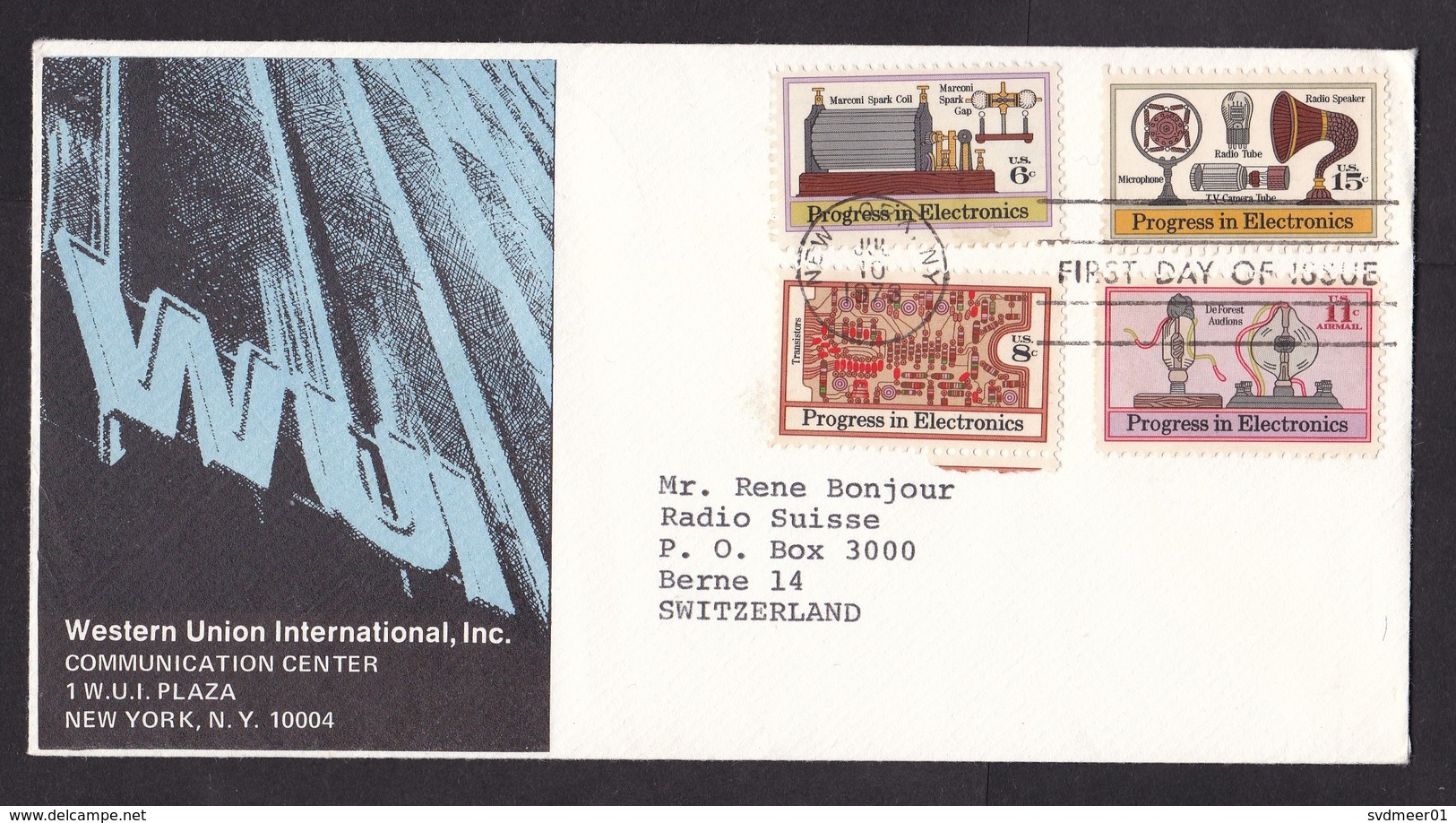 USA: Cover To Switzerland, 1973, 4 Stamps, Electronics, Radio, Technology, Advertisment Western Union (traces Of Use) - Brieven En Documenten