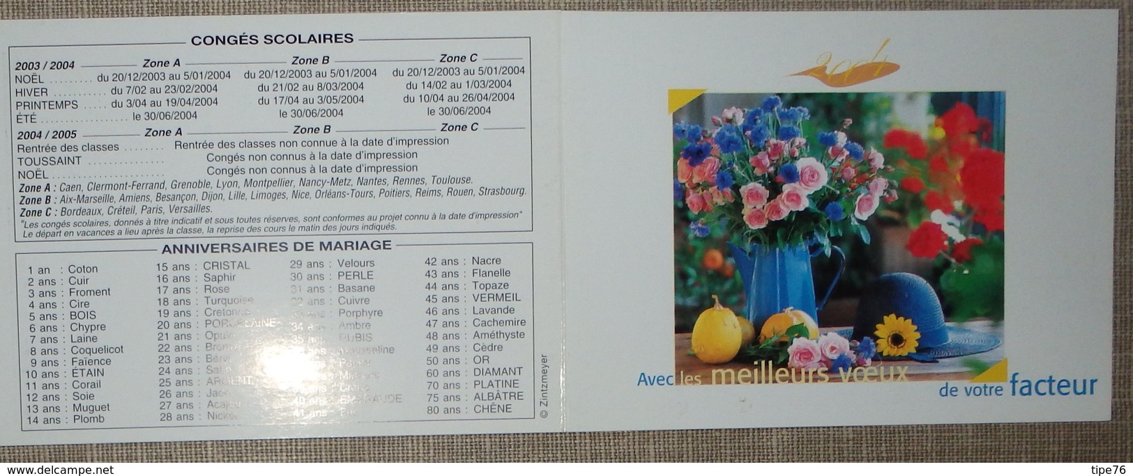 Petit Calendrier Poche 2004 Lavigne PTT Facteur  Bouquet De Fleurs - Small : 2001-...