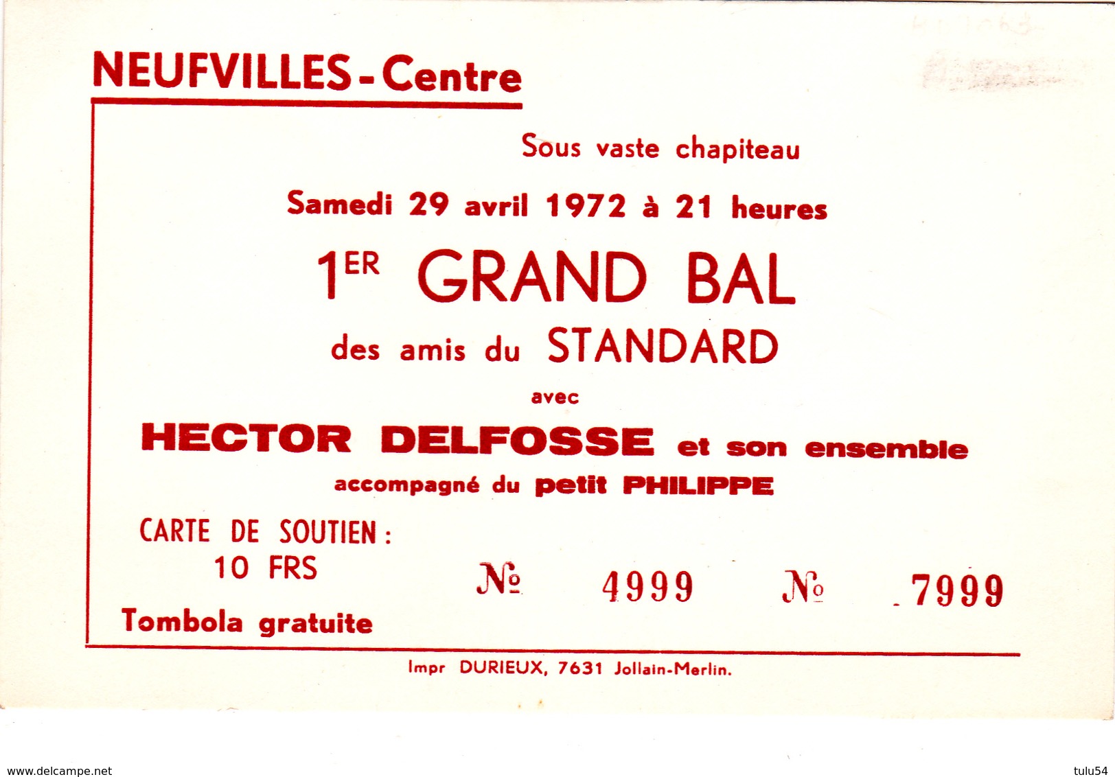 Neufvilles-Centre 1er Grand Bal Des Amis Du Standard - Collections