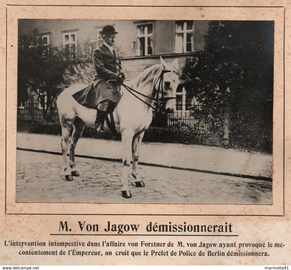 VON JAGOW PREFET POLICE BERLIN ALLEMAGNE REICH EMPEREUR GUILLAUME II KAISER PHOTO PRESSE FICHE ???? VERS 1910 ?? - Célébrités