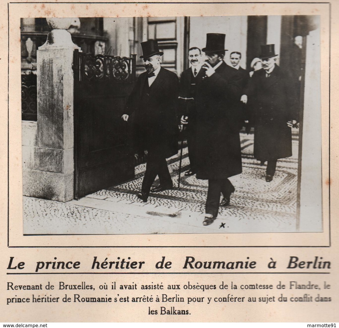 PRINCE HERITIER ROUMANIE A BERLIN CONFLIT BALKANS PHOTO PRESSE FICHE ???? VERS 1910 ?? - Célébrités