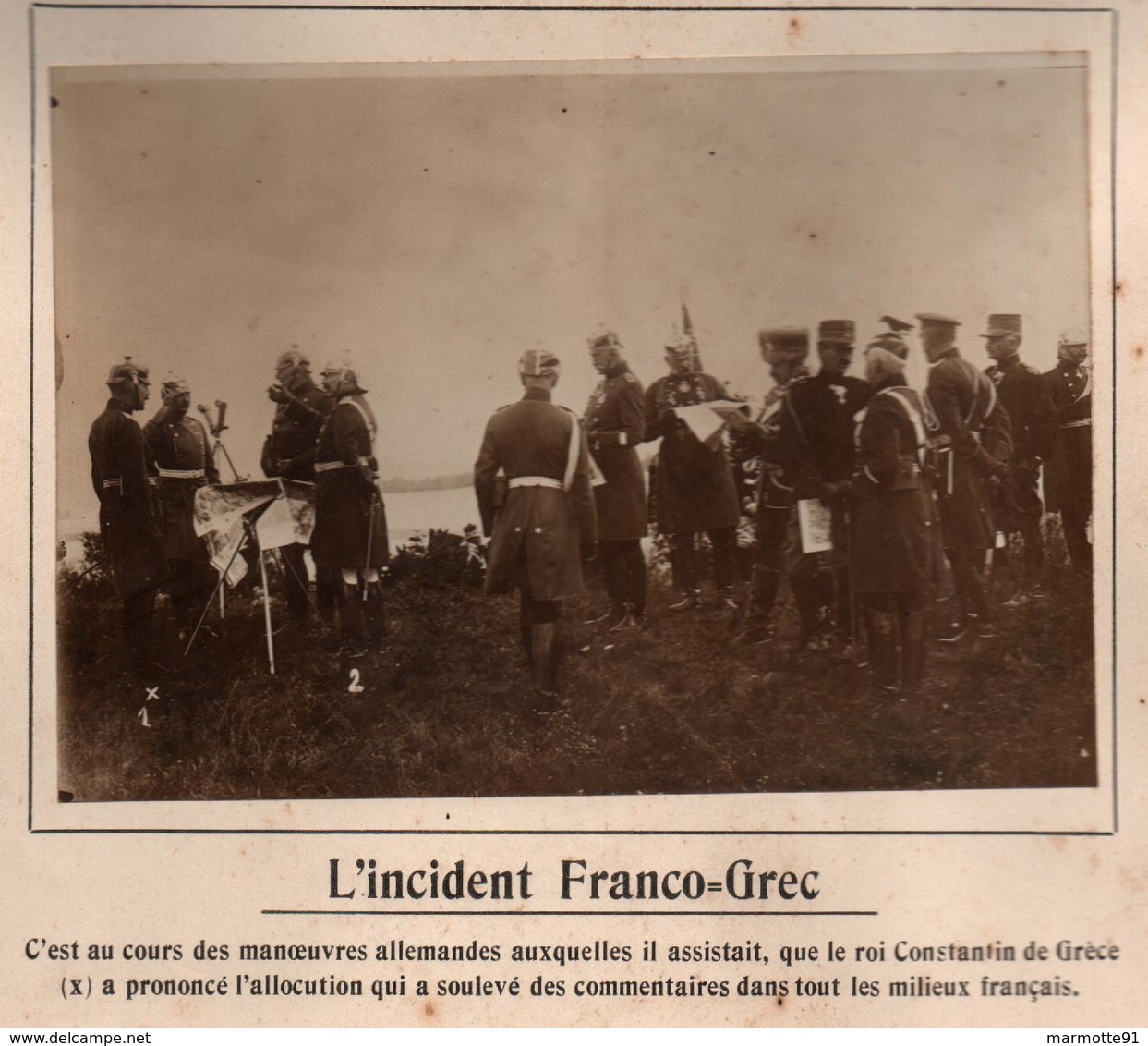 INCIDENT FRANCO-GREC MANOEUVRES ARMEE ALLEMANDE ROI CONSTANTIN GRECE  PHOTO PRESSE FICHE ???? VERS 1910 ?? - Guerre, Militaire
