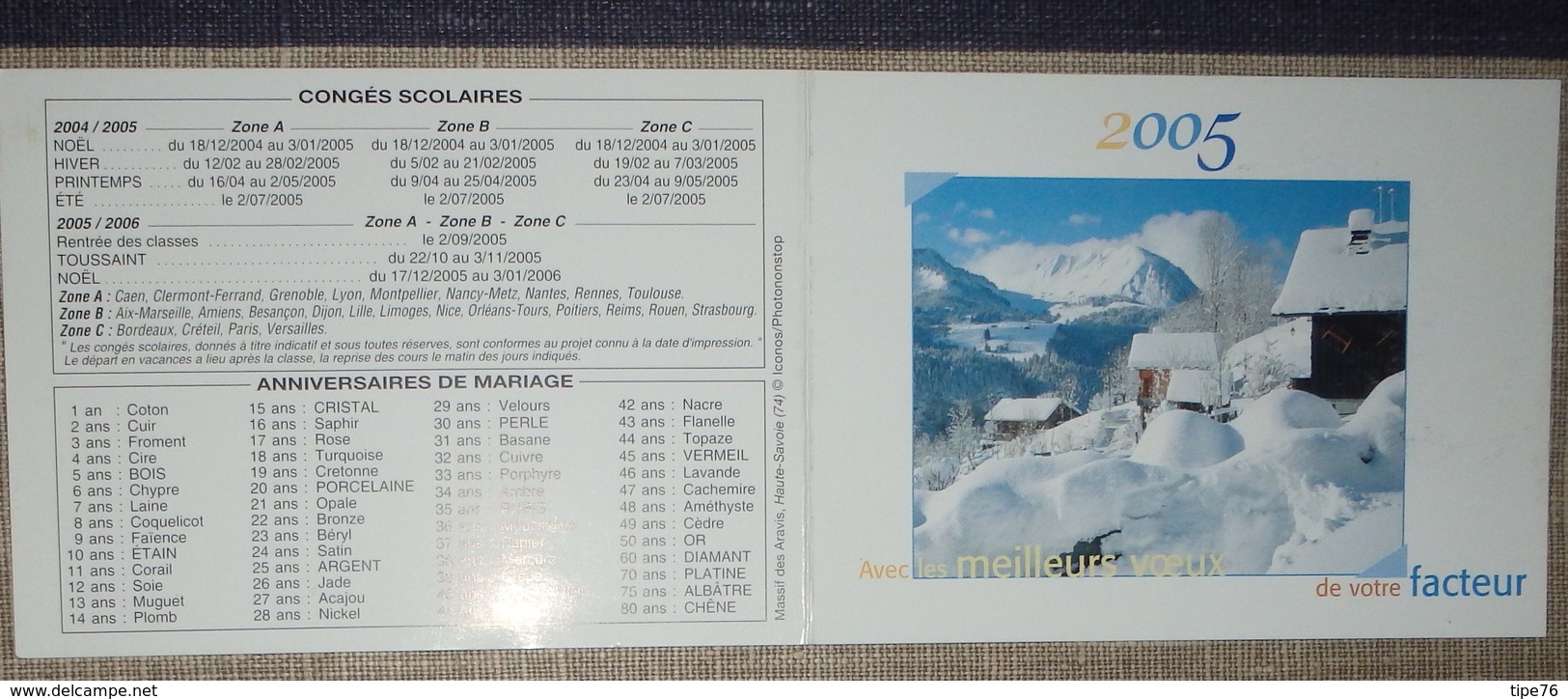 Petit Calendrier Poche 2005 Lavigne PTT Facteur Massif Des Aravis Haute Savoie - Klein Formaat: 2001-...