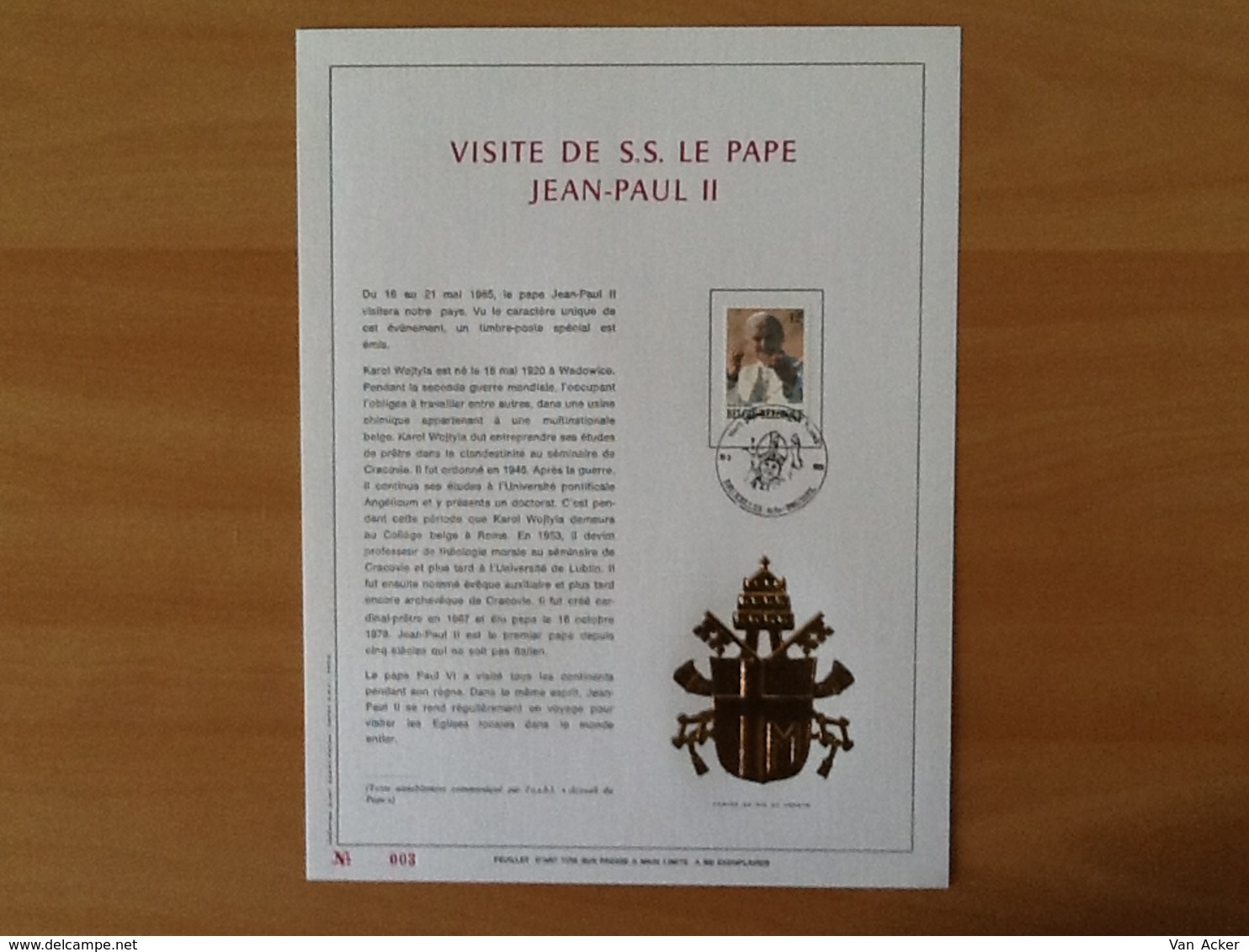 Kunstblad. Nr. 2166 Visite De S.S. Le Pape Jean-Paul II.  Franstalige Uitgifte. - Cartes Souvenir – Emissions Communes [HK]