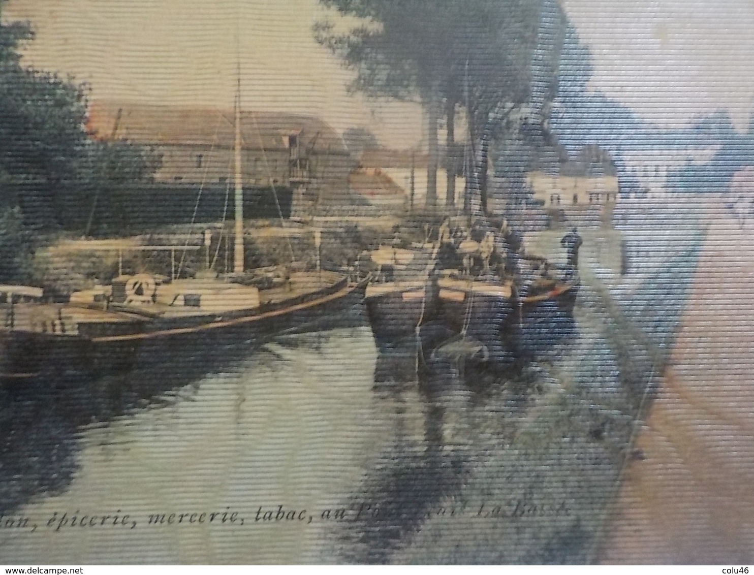 1900  CP Colorisée La Bassée Le Canal D' Aire Péniches Edit: épicerie, Mercerie, Tabac - Autres & Non Classés