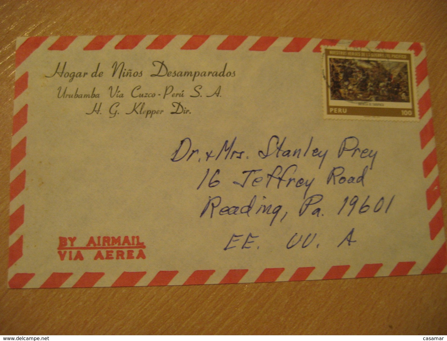 URUBAMBA Via Cuzco 1980 To Reading USA Tarapaca Battle Stamp On Cancel Air Mail Cover PERU - Pérou