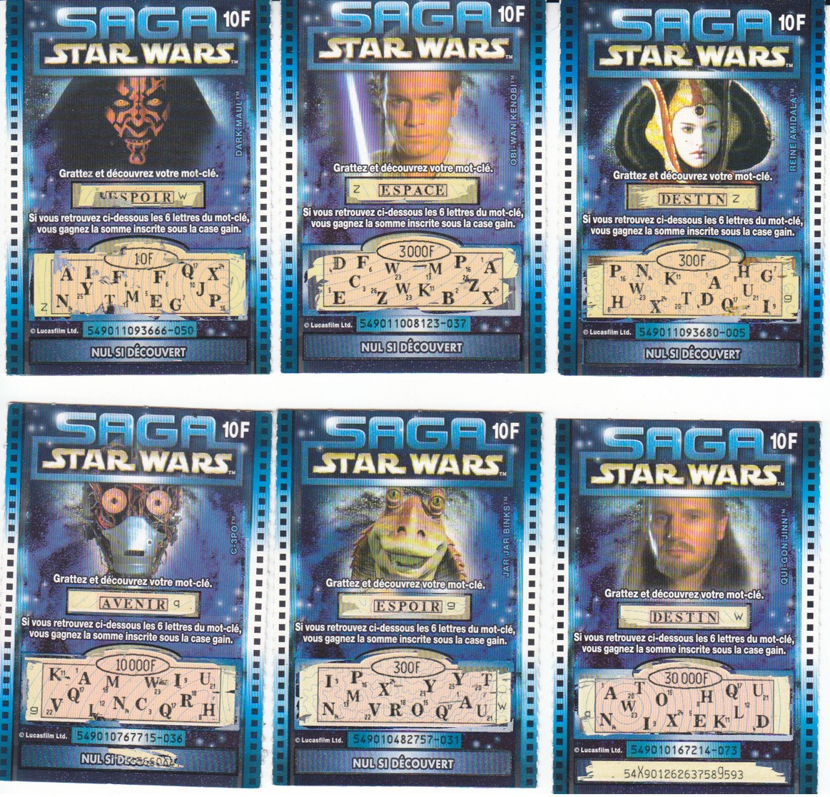 Les 9 Tickets De La 1ère Série Star Wars + La Notice , 2 Scans - Billets De Loterie