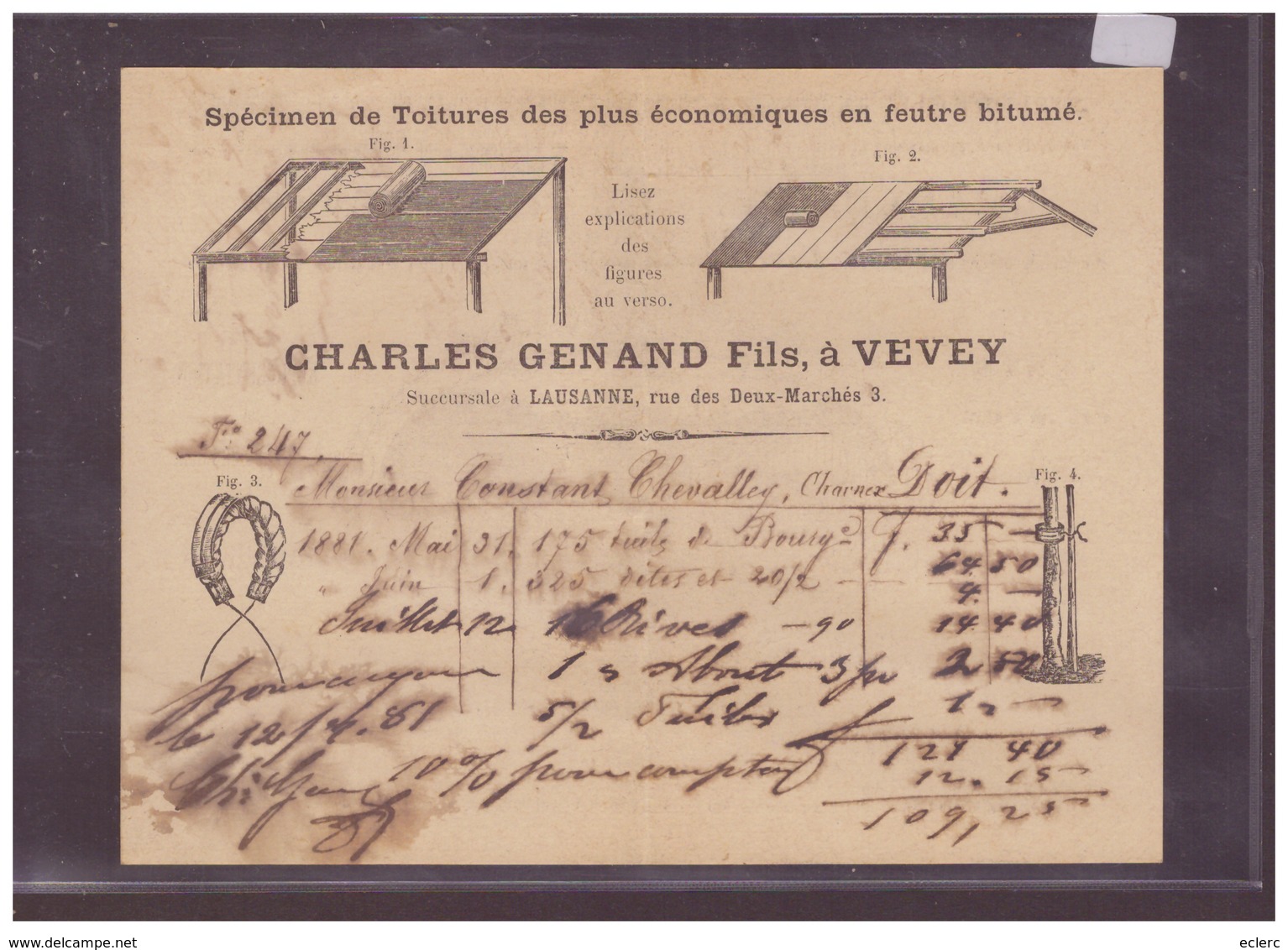 FORMAT 16x12cm - VEVEY - CHARLES GENAND Fils - ENTREPOTS DE CIMENTS - B ( PLI VERTICAL AU MILIEU ) - Vevey