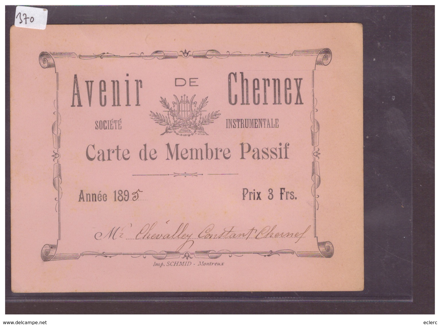 DISTRICT DE VEVEY - Ste INSTRUMENTALE AVENIR DE CHERNEX - CARTE DE MEMBRE PASSIF - TB - Vevey