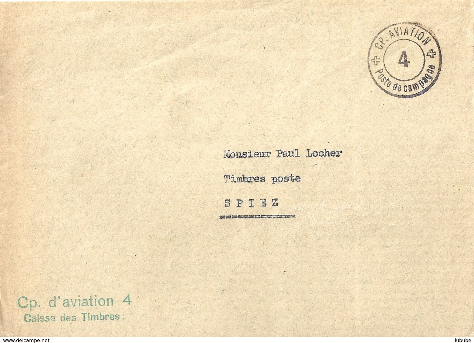 Feldpost Brief  "Cp.Aviation 4 Poste De Campagne" - Spiez             Ca. 1940 - Poststempel