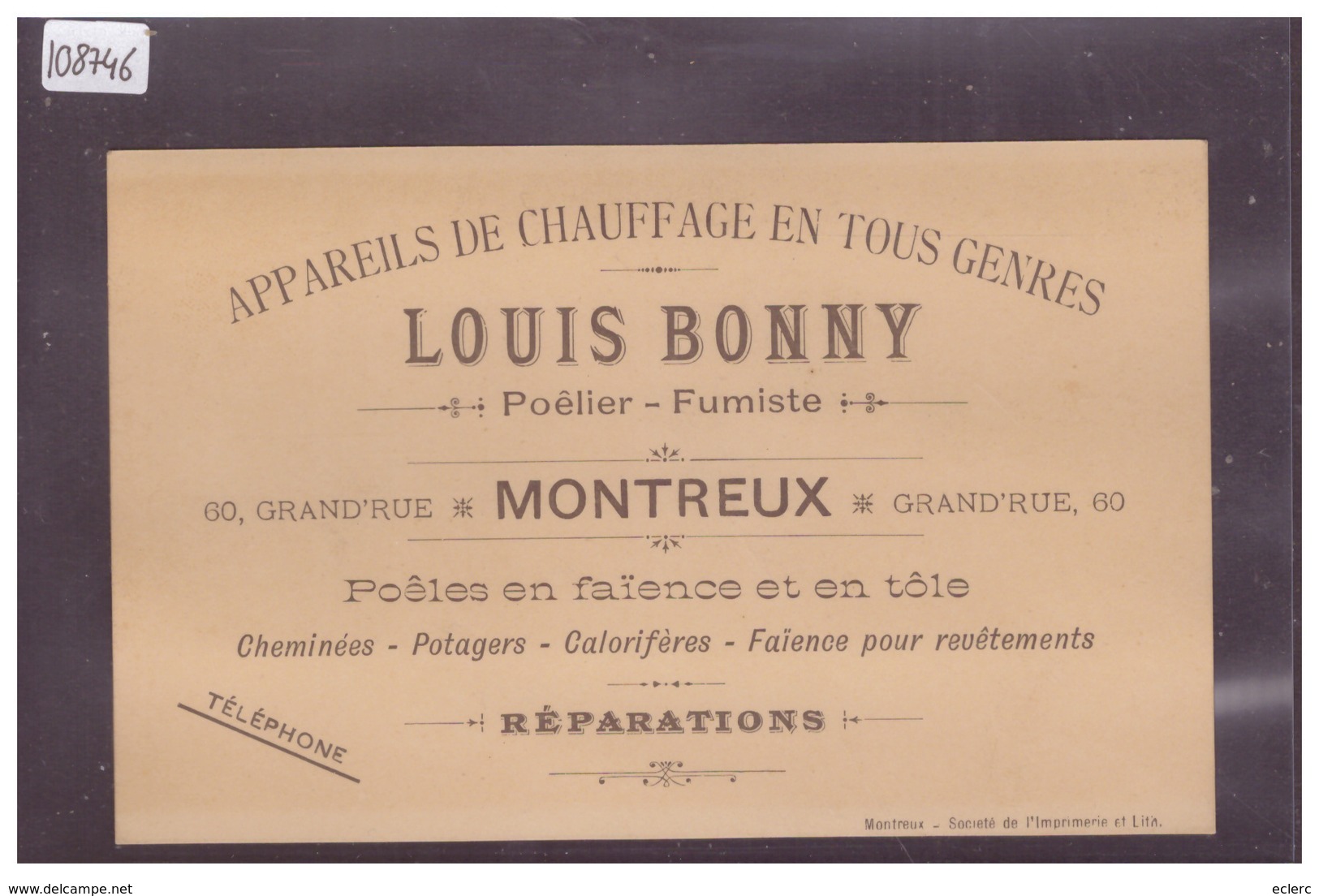 DISTRICT DE VEVEY - MONTREUX - LOUIS BONNY, APPAREILS DE CHAUFFAGE - TB - Montreux