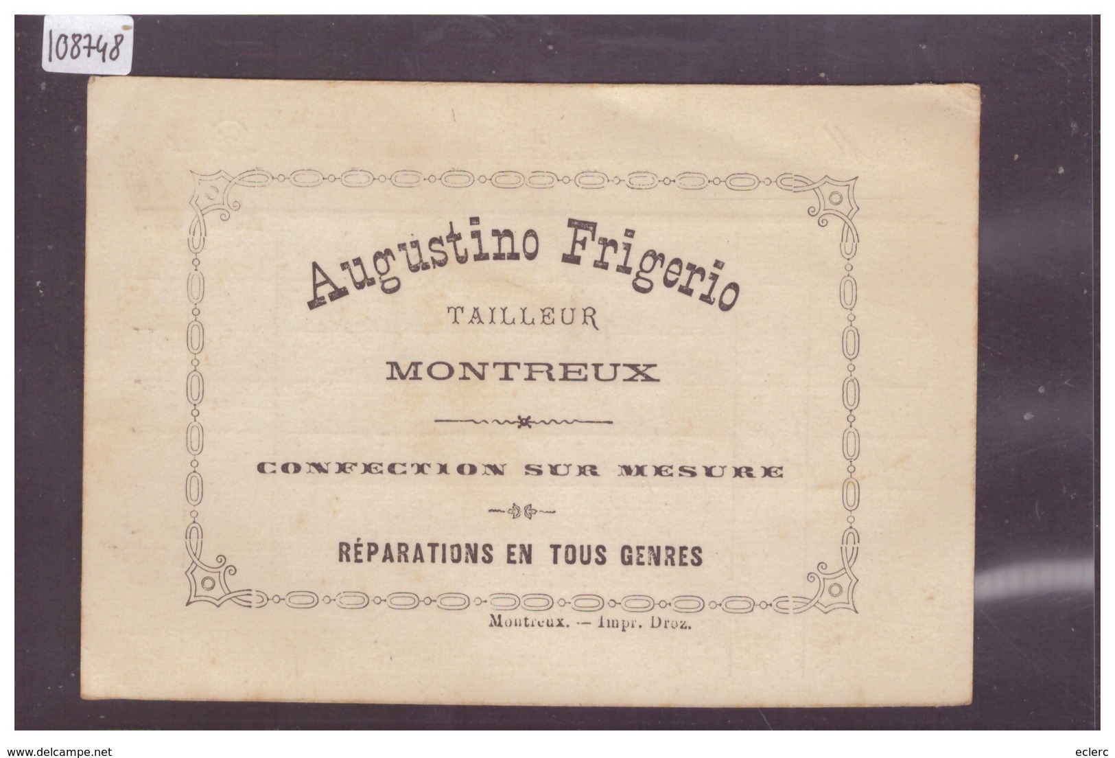 DISTRICT DE VEVEY - MONTREUX - AUGUSTINO FRIGERIO, TAILLEUR - TB - Montreux