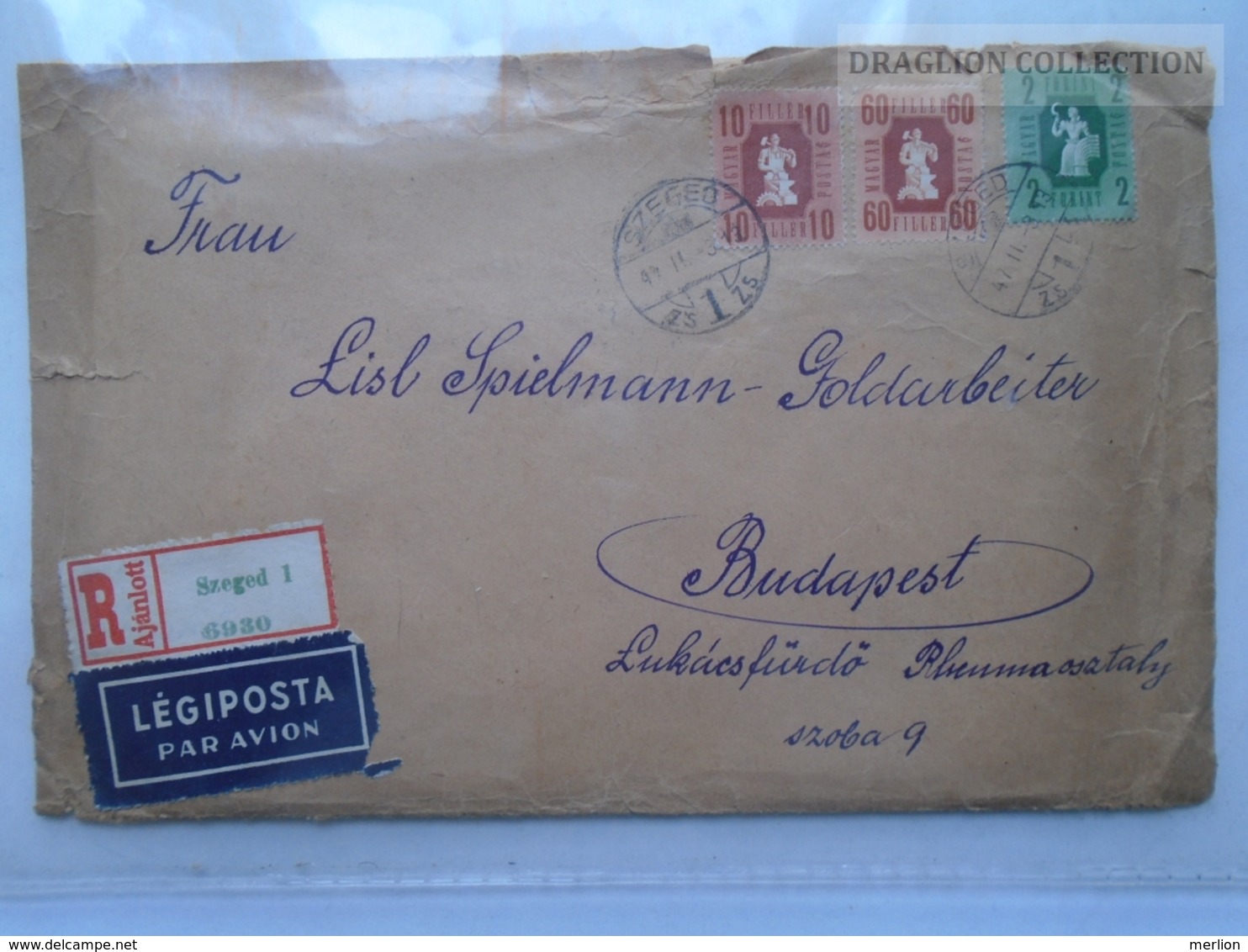 ZA163.1 LÉGIPOSTA  Cover Szeged Hungary To Lisl Goldarbeiter Miss UNIVERSE 1929 - Lukácsfürdő Budapest 1947 Judaica - Briefe U. Dokumente