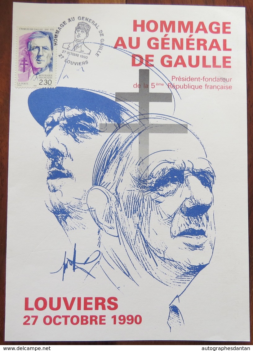 Hommage Au Général De GAULLE - Louviers 27 Octobre 1990 - Timbre + Cachet Postal - Programme - Cf 2 Photos - Eure 27 - Lettres & Documents