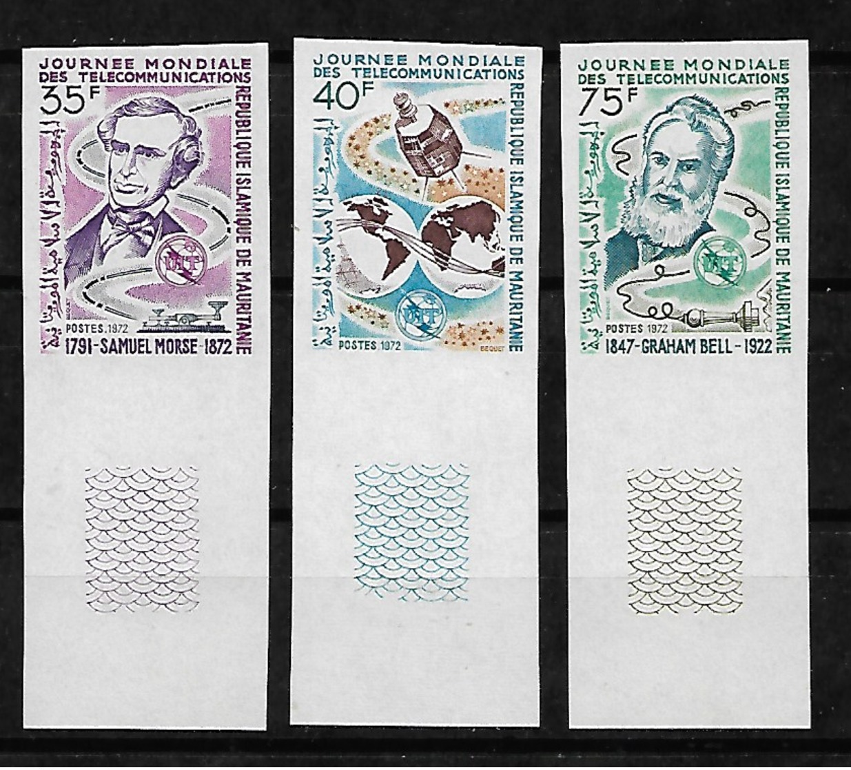 #569# MAURITANIE, MAURITANIA MICHEL 435/437, YVERT 298/300 IMPERFORATED MNH**. SPACE. MORSE, TELEPHON, GRAHAM BELL. - Mauritanie (1960-...)