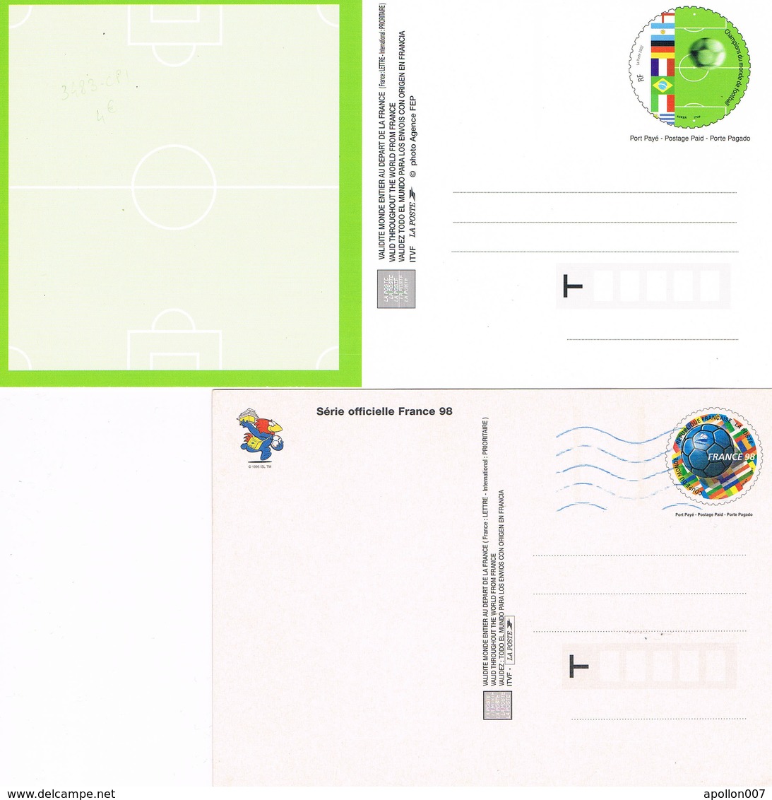 PAP 2 CARTES POSTALE COUPE DU MONDE DE FOOTBALL 1998 - PAP: Sonstige (1995-...)