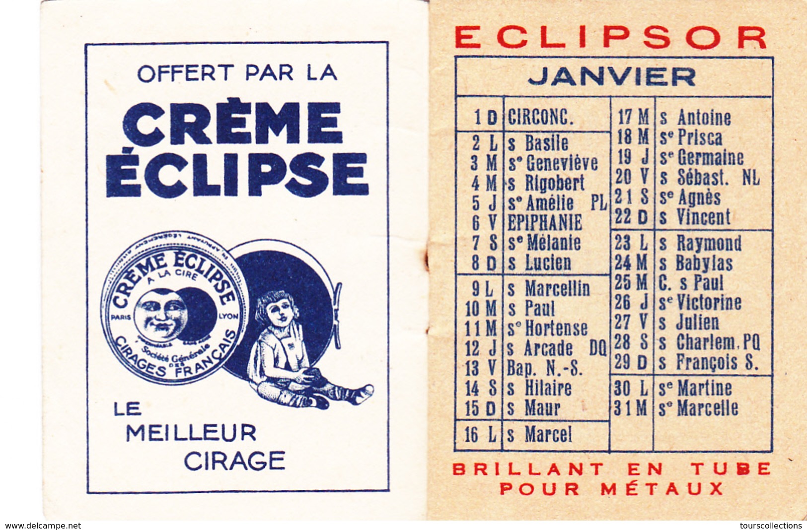 CALENDRIER Miniature Ancien De 1939 @ Format Carnet Calepin 6 X 4,4 Cm PUB CIRAGE ECLIPSE Illustrateur Edouard Bernard - Petit Format : 1921-40