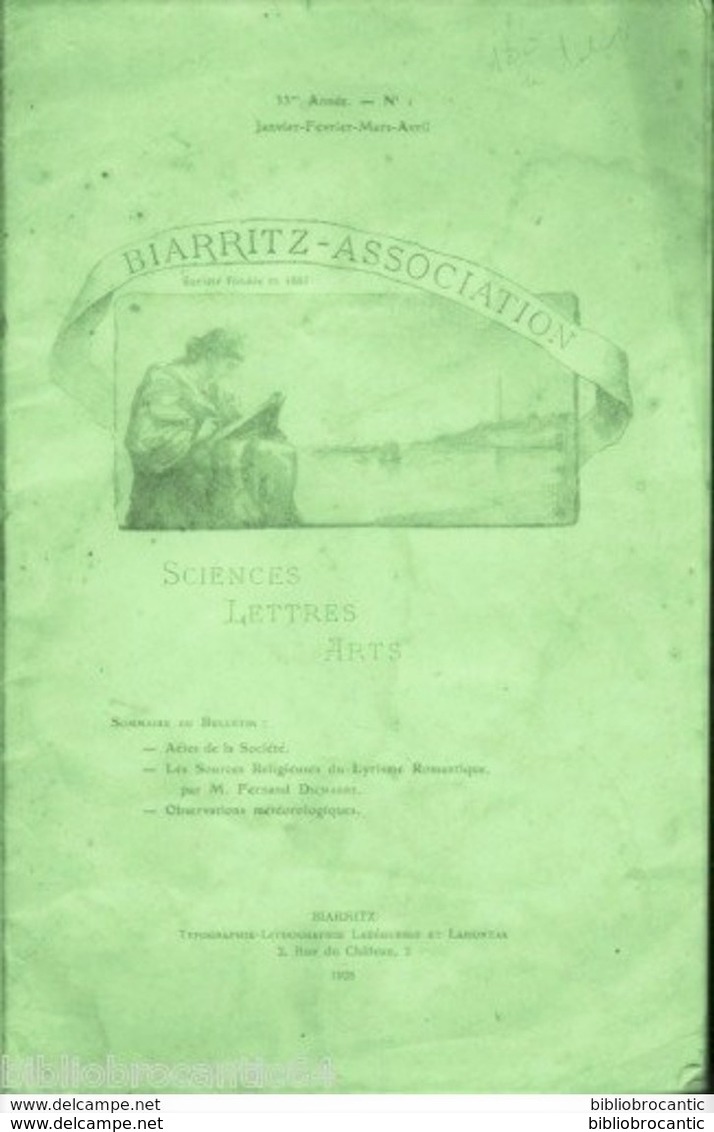 Revue  BIARRITZ-ASSOCIATION-SCIENCES-LETTRE-ARTS  N°1 / 1928 - Baskenland