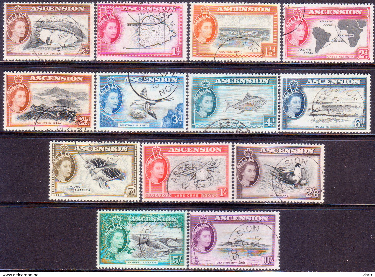 ASCENSION 1956 SG #57-69 Compl.set Used CV £80 - Ascension (Ile De L')