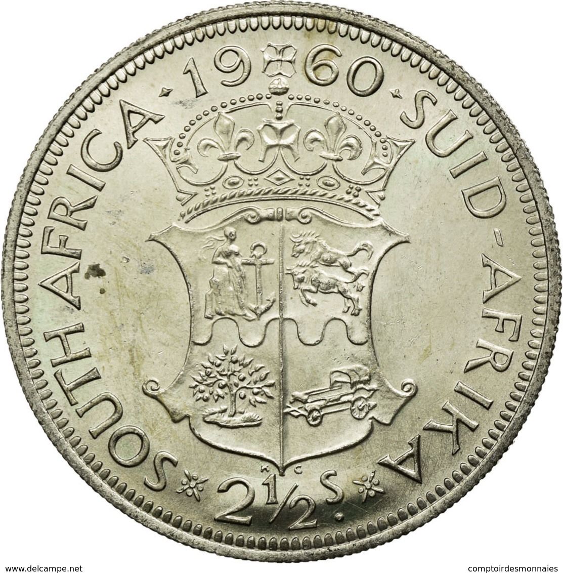 Monnaie, Afrique Du Sud, Elizabeth II, 2-1/2 Shillings, 1960, SUP+, Argent - Afrique Du Sud