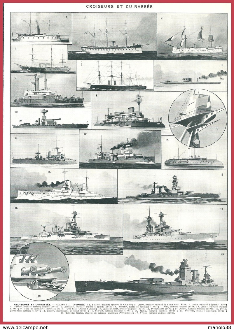 Croiseurs Et Cuirassés. Illustration Léon Haffner Peintre Officiel De La Marine. Recto-verso Larousse 1948. - Autres & Non Classés