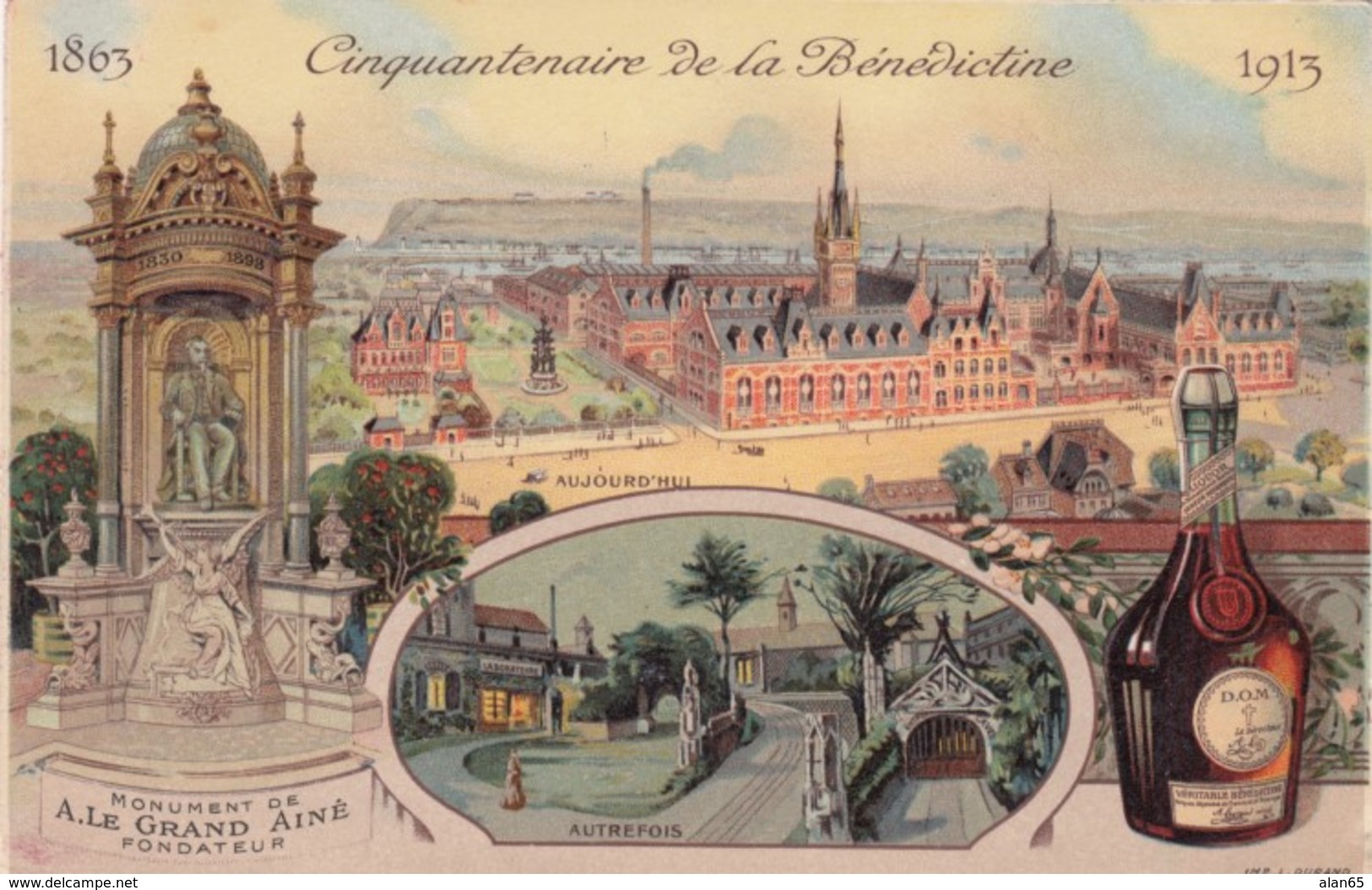 50th Anniversary Benedictine Liquor Advertisement Former And Present (1913) Buildings, C1910s Vintage Postcard - Publicité