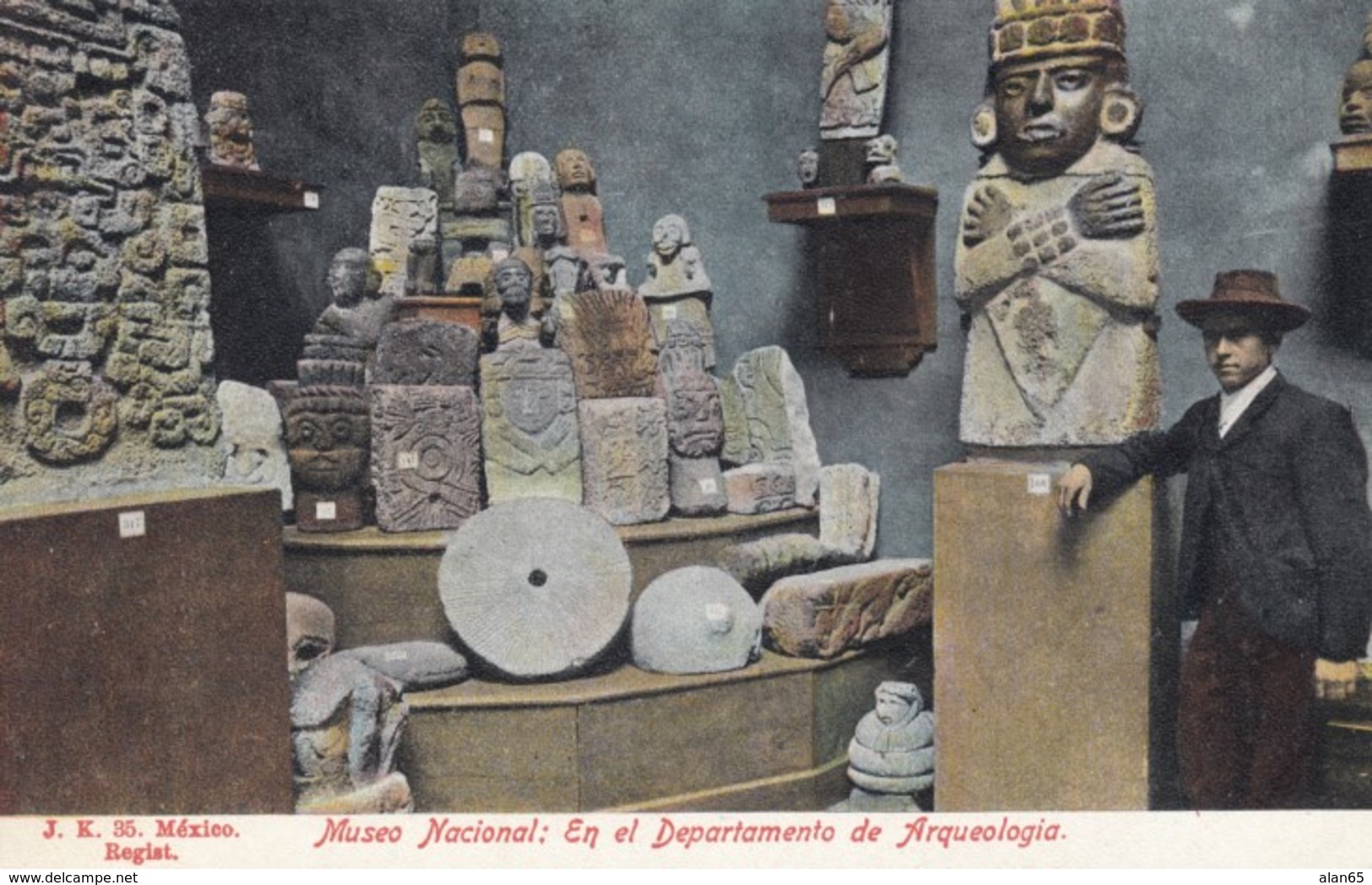 Mexico National Museum Aztec Archeology Idols Stones Native Art, C1900s Vintage Postcard - Mexico